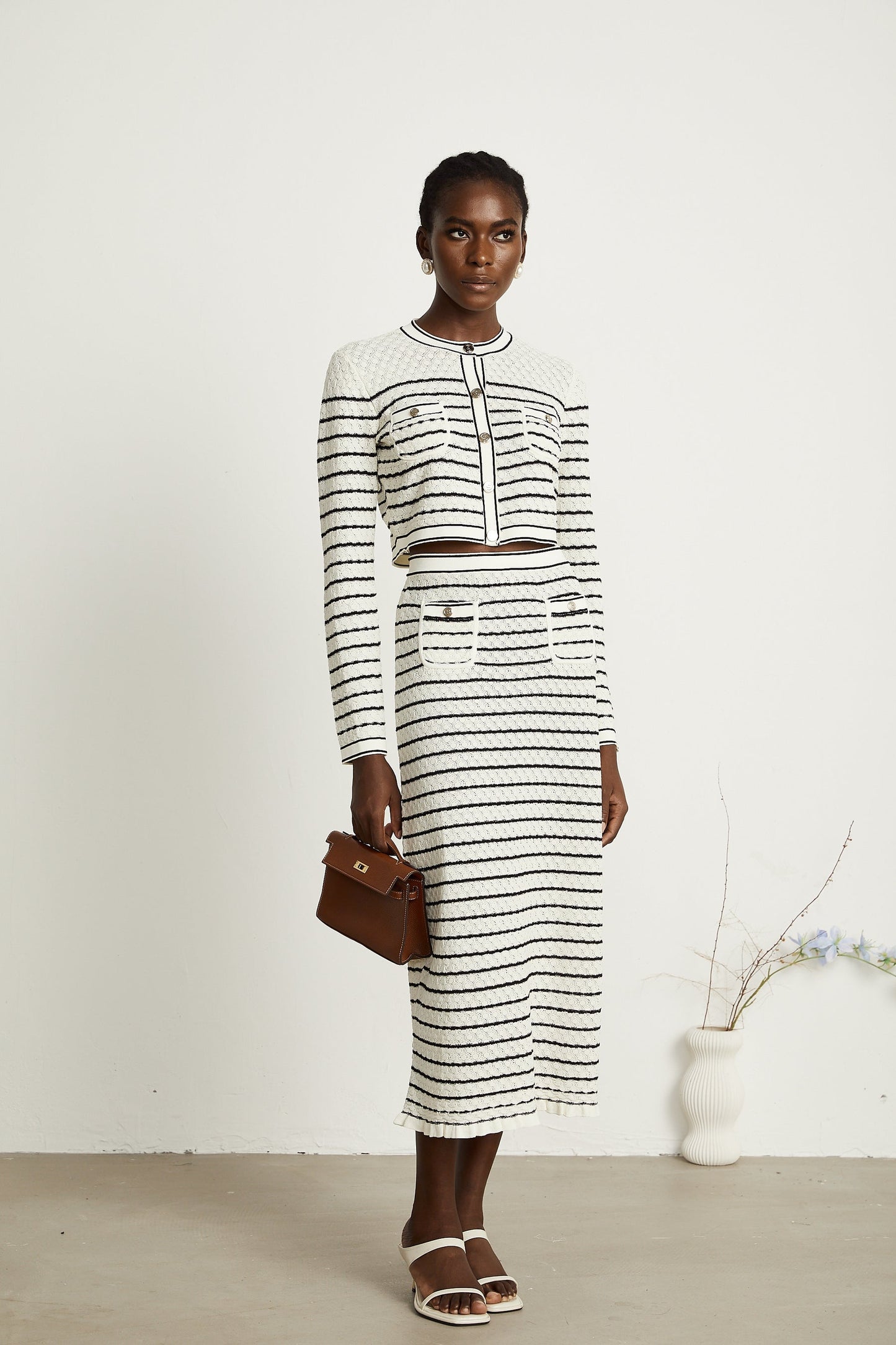 Colette pointelleknit cardigan skirt matching set