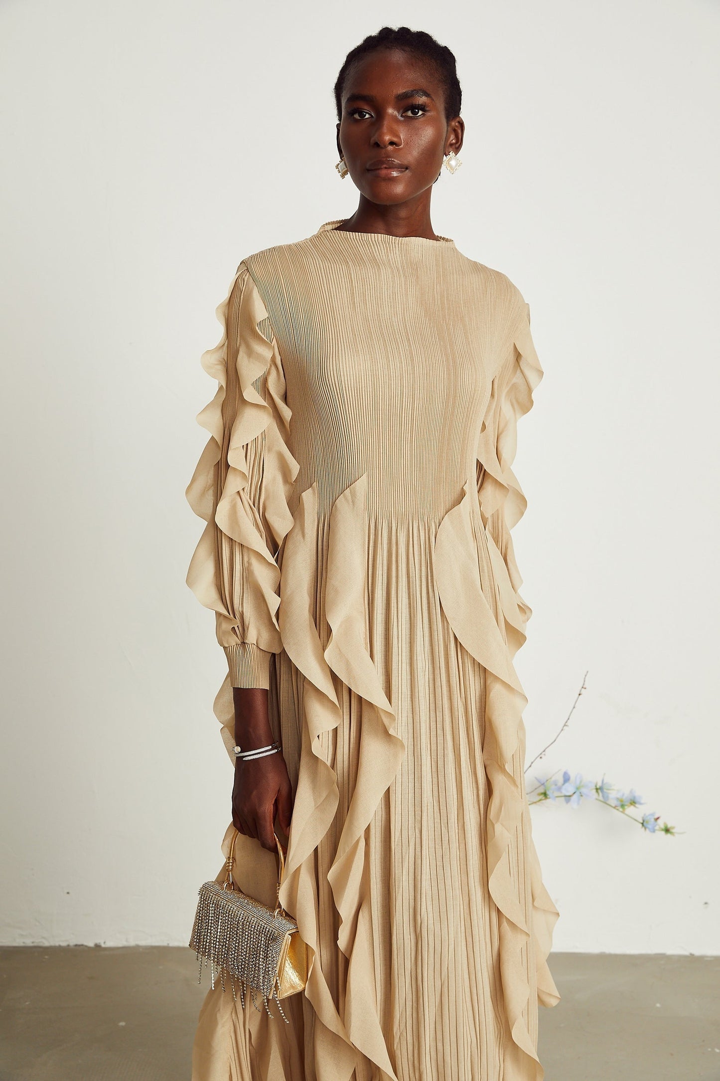 Colette ruffledtrim pleated maxi dress