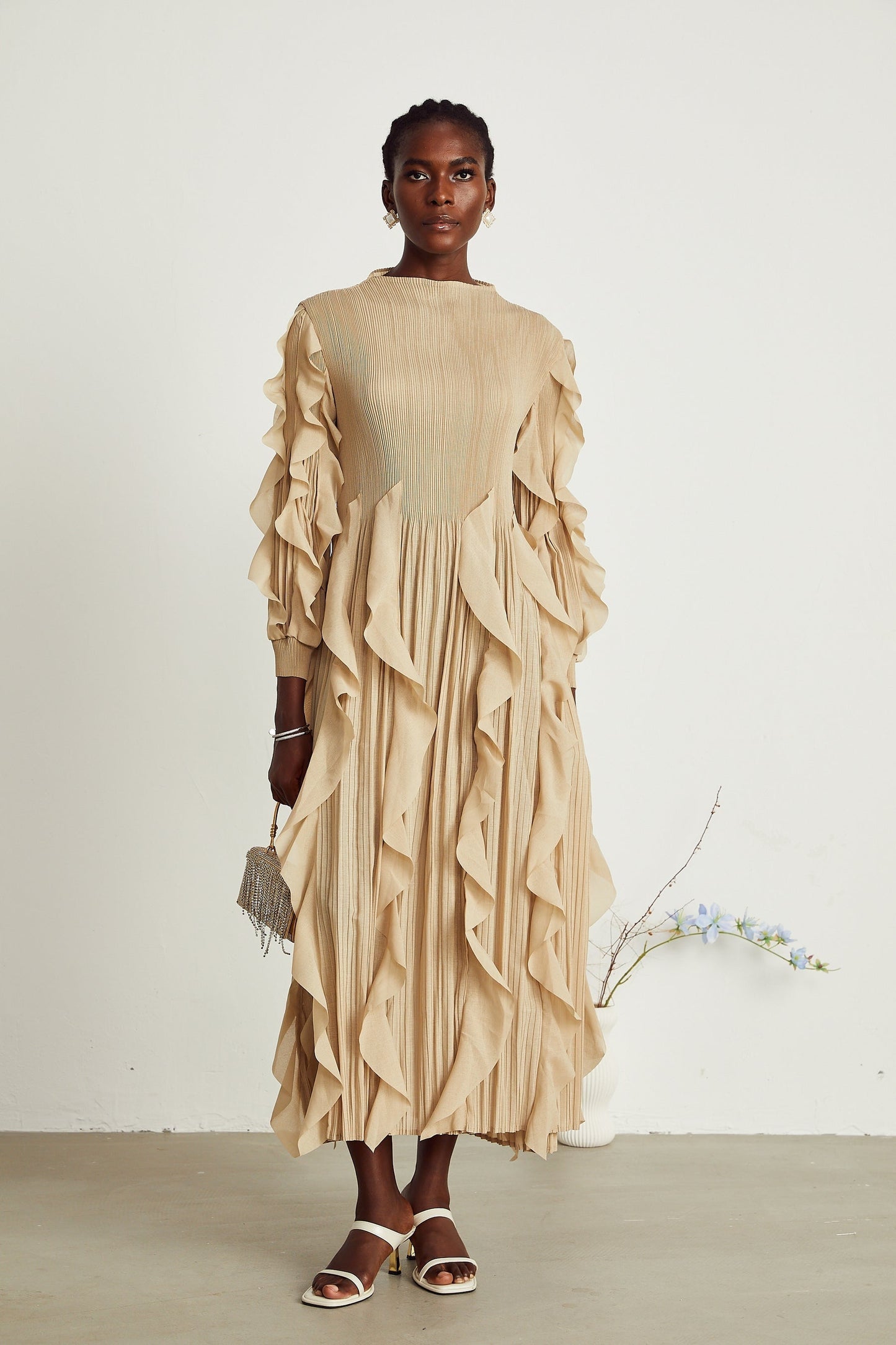 Colette ruffledtrim pleated maxi dress