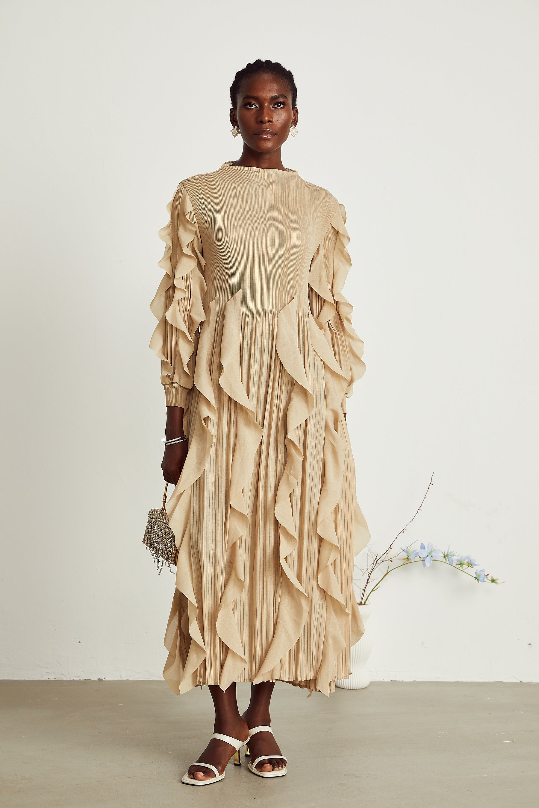 Colette ruffledtrim pleated maxi dress