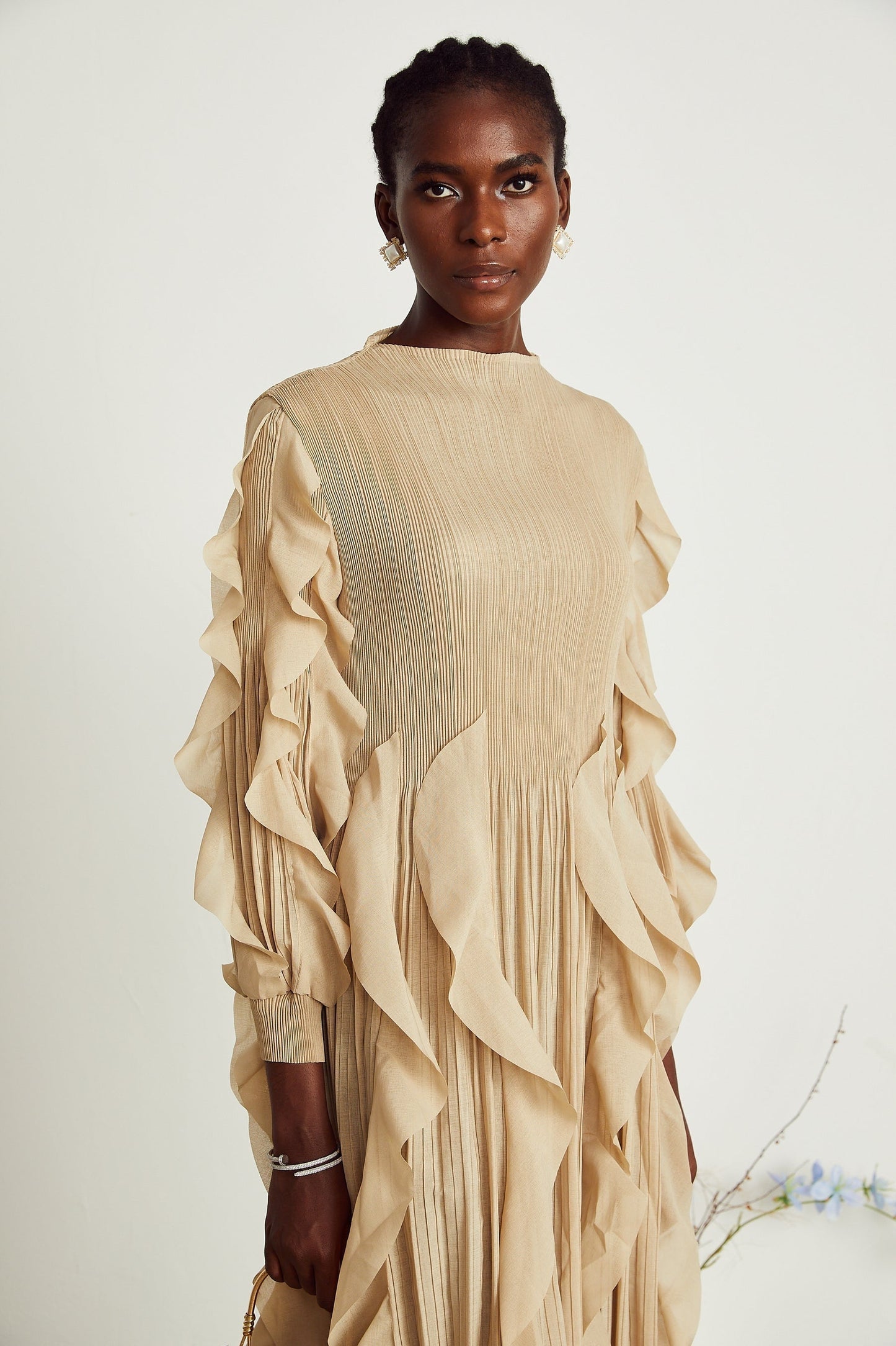 Colette ruffledtrim pleated maxi dress