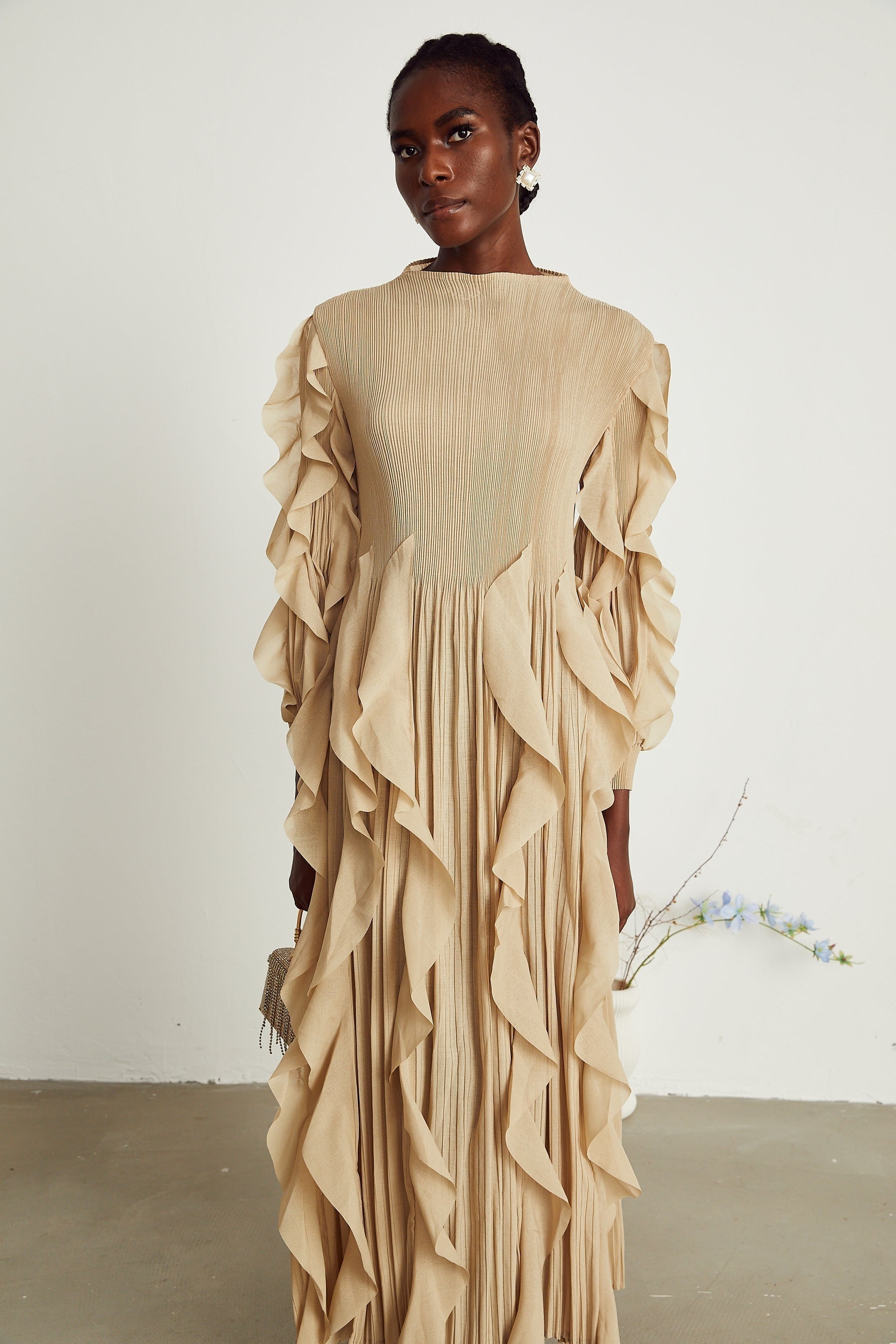 Colette ruffledtrim pleated maxi dress