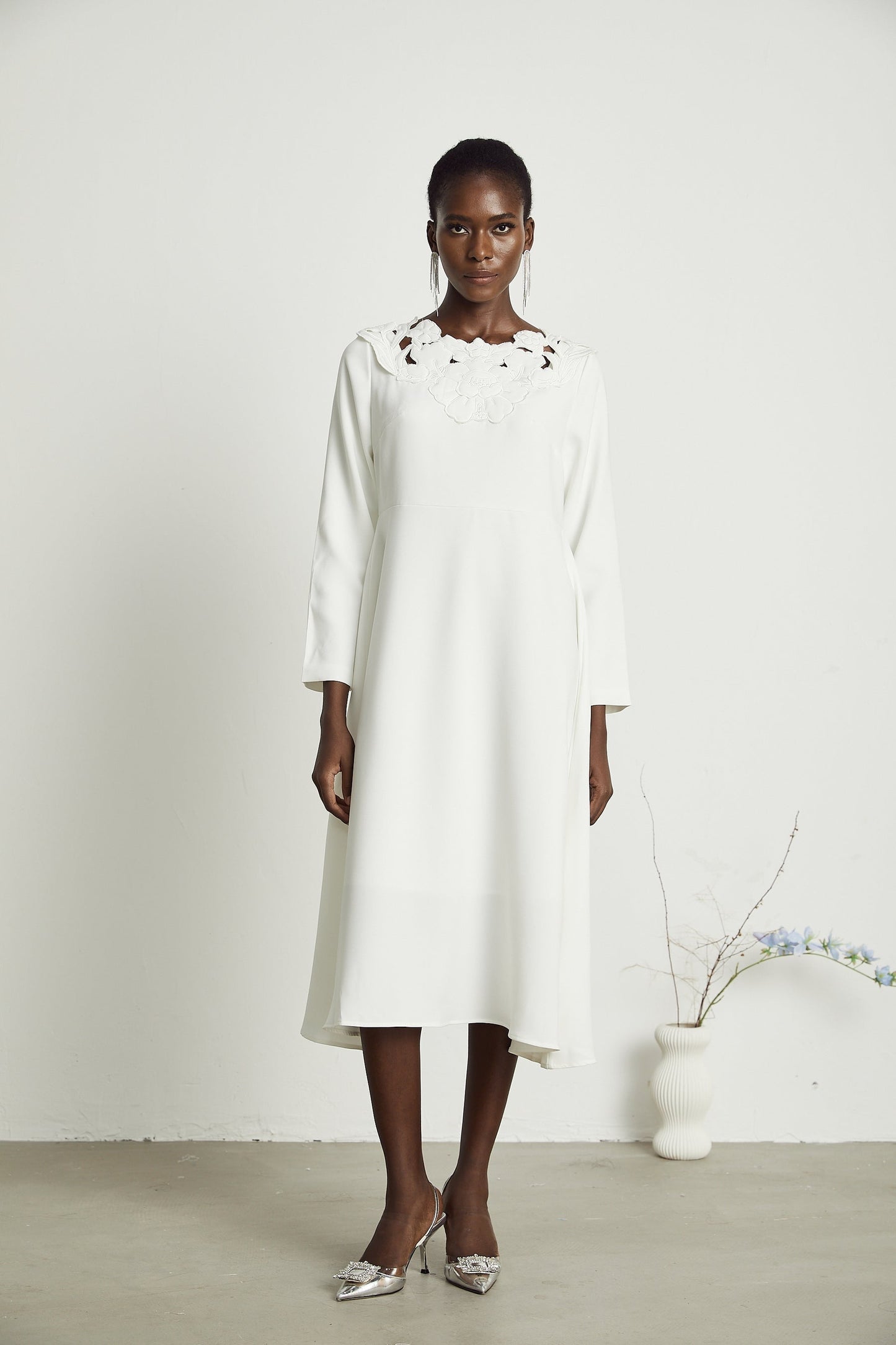 Coline floral embroidered cutout midi dress