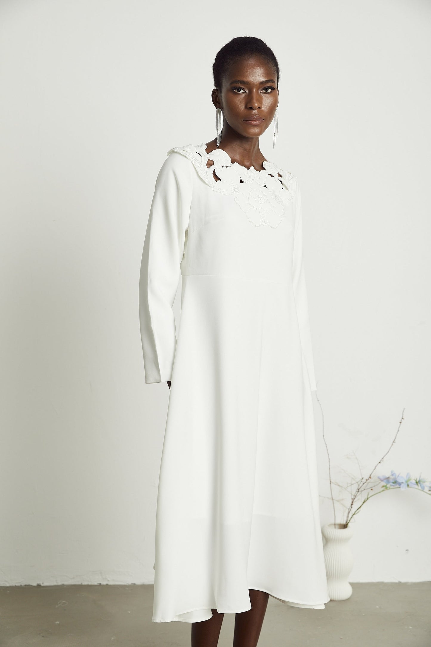 Coline floral embroidered cutout midi dress