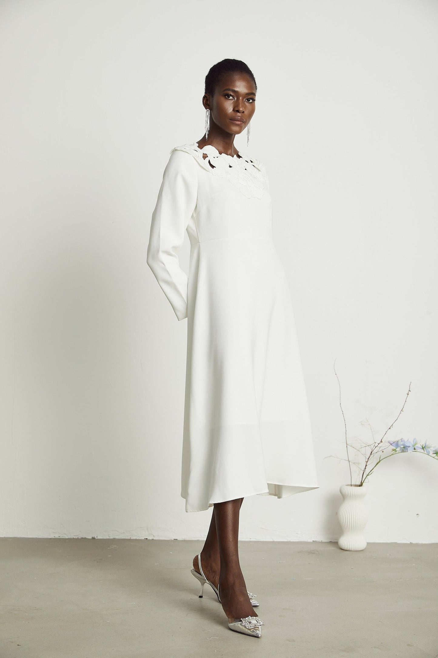 Coline floral embroidered cutout midi dress