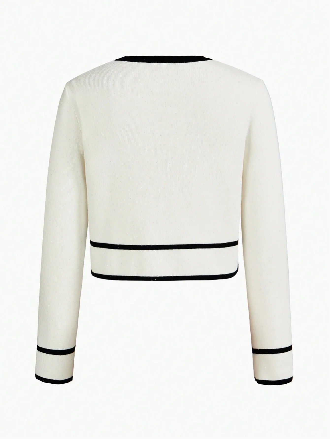 Colorblock Trim Front Button Long Sleeve Blouse amp Knit ALine Skirt Set