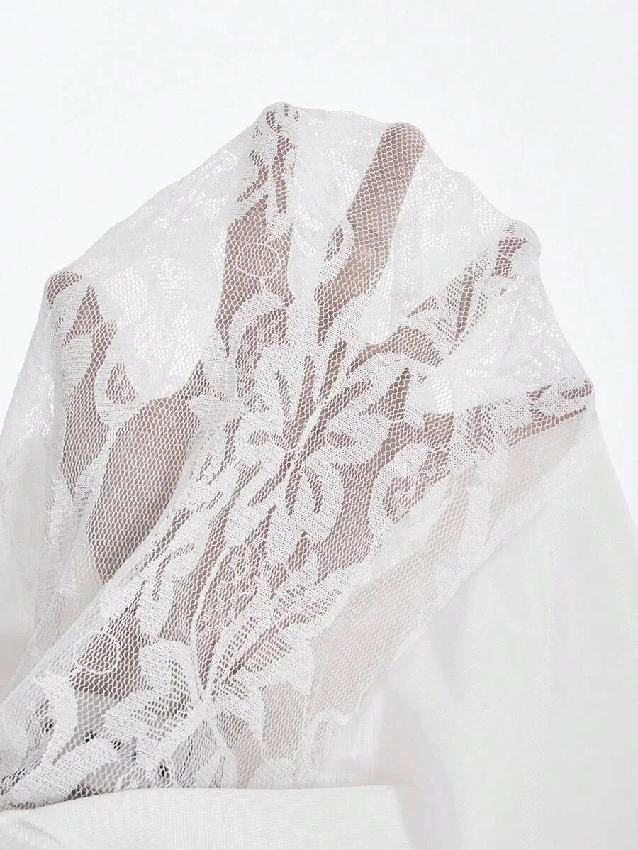 Contrast Lace Ruffle Trim Flare Leg Pants