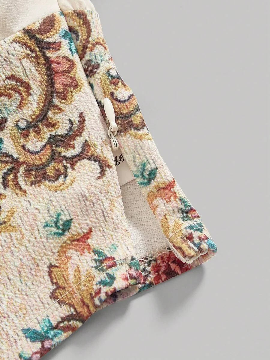 Court Inspired Print Patchwork 2 In 1 Puff Sleeve crop Top