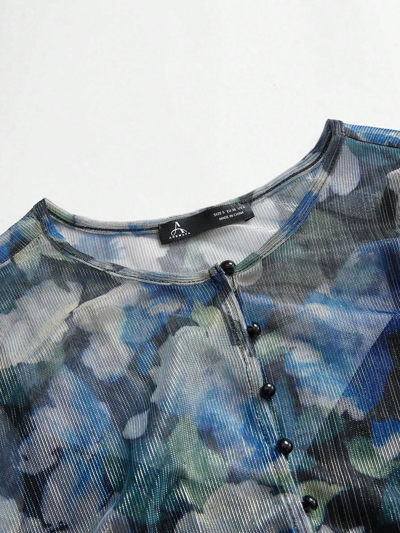 Crew Neck Long Sleeve Ditsy Floral Vacation Dress