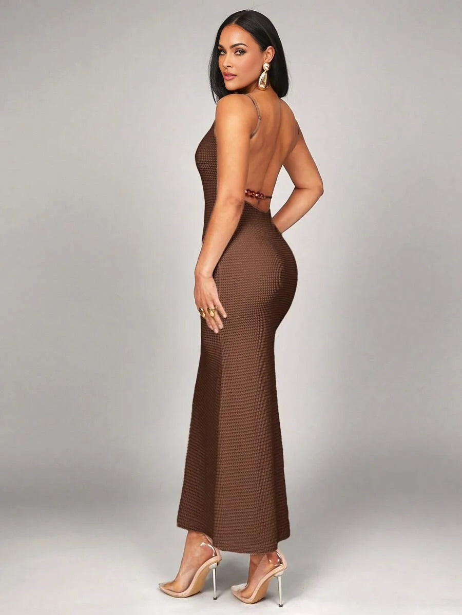 Crocheted Fabric Beaded Strap Sleeveless Dress Casual Color Suitable For Daily Vacation Beachwear