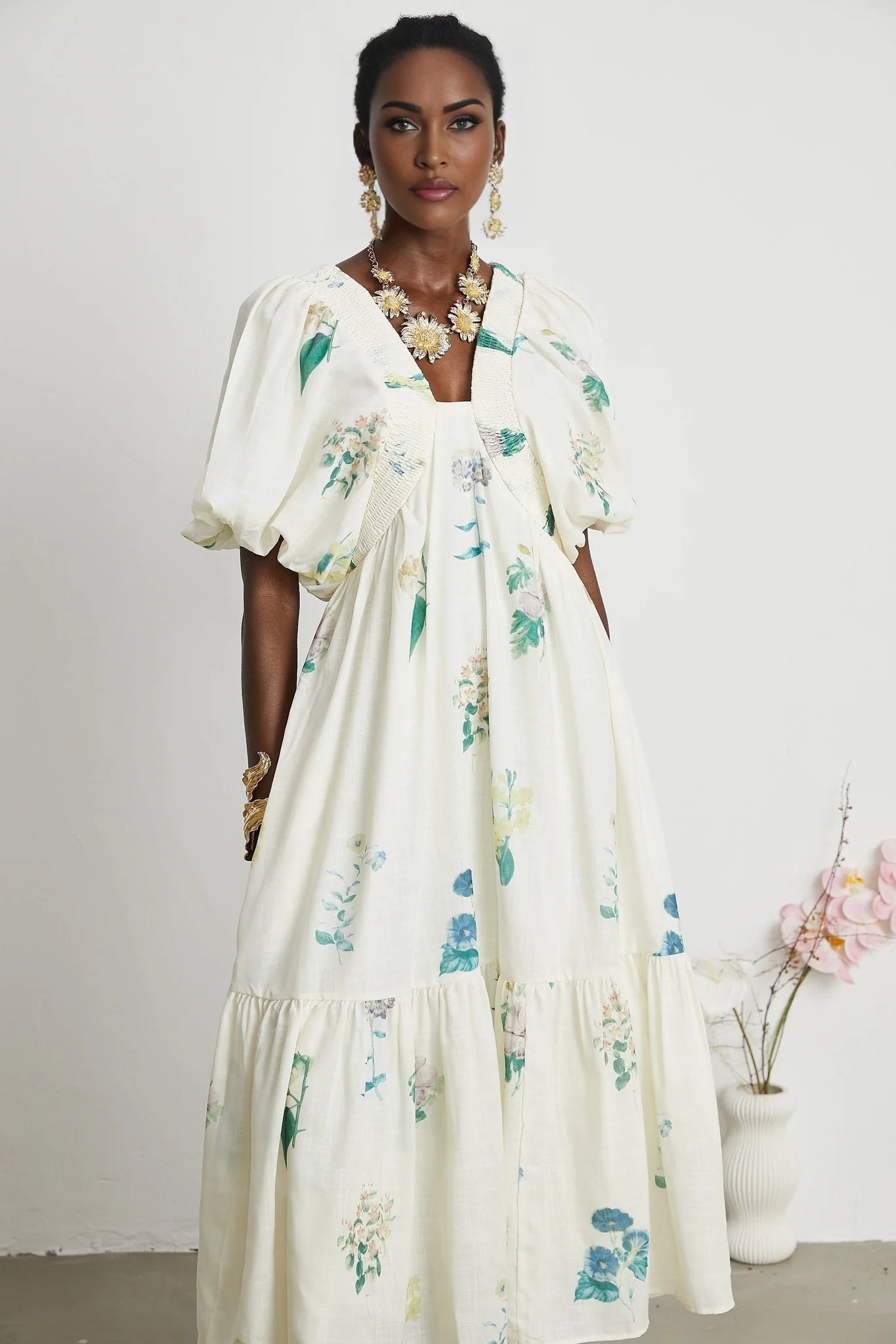 Cyrielle Vneck floralprint midi dress