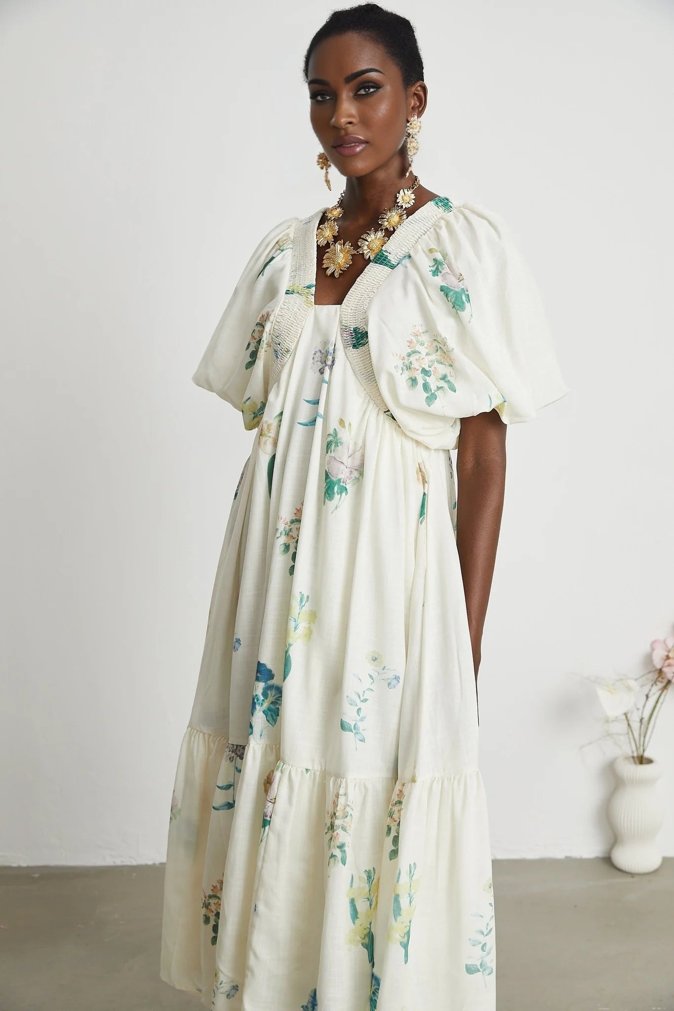 Cyrielle Vneck floralprint midi dress