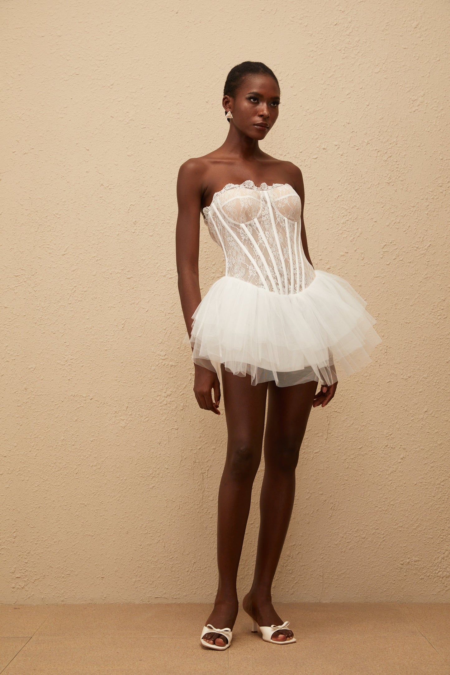Dagmar White Tulle Panel Lace Mini Dress
