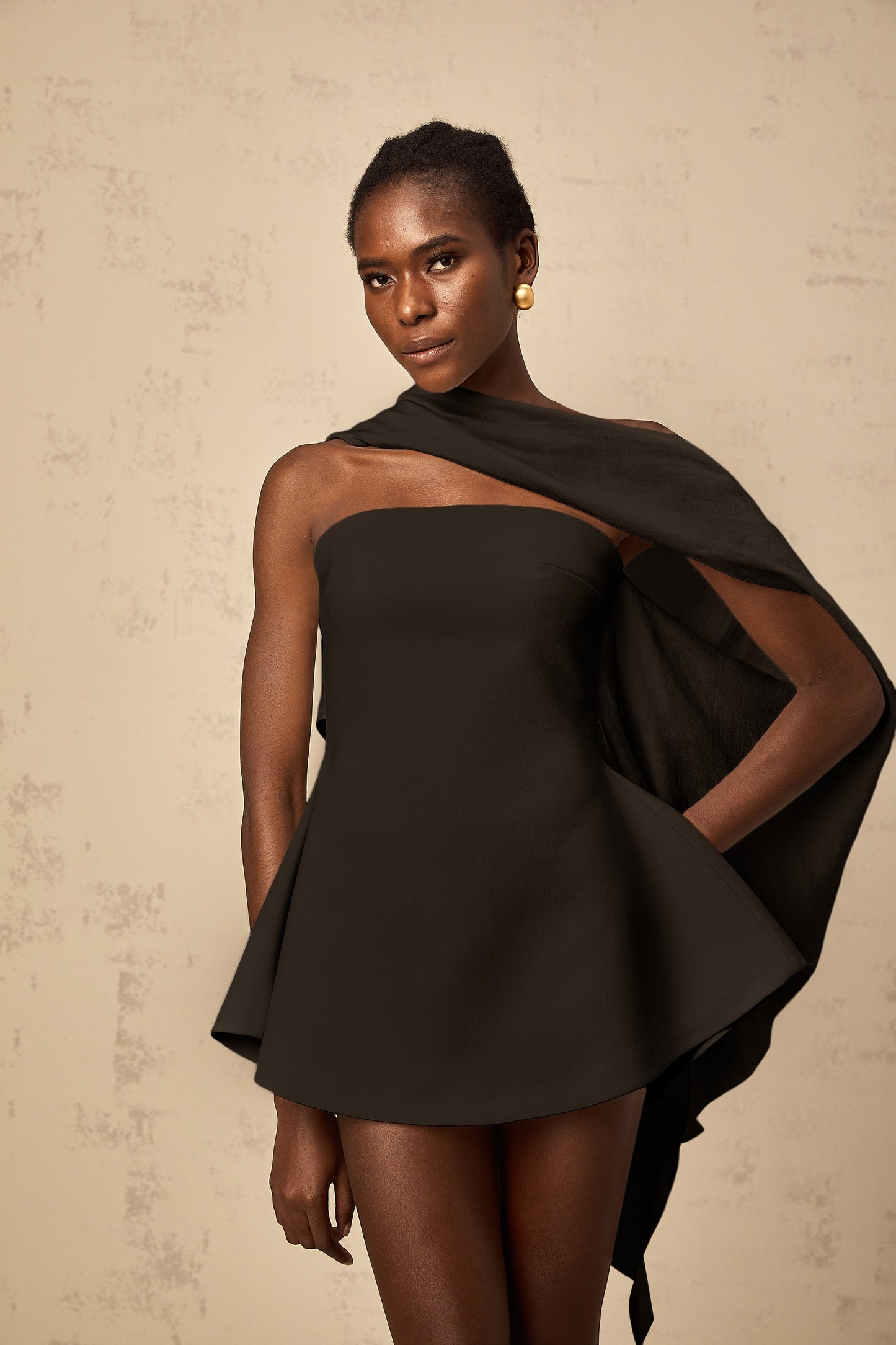 Danaé ribbondesign flared mini dress in Black