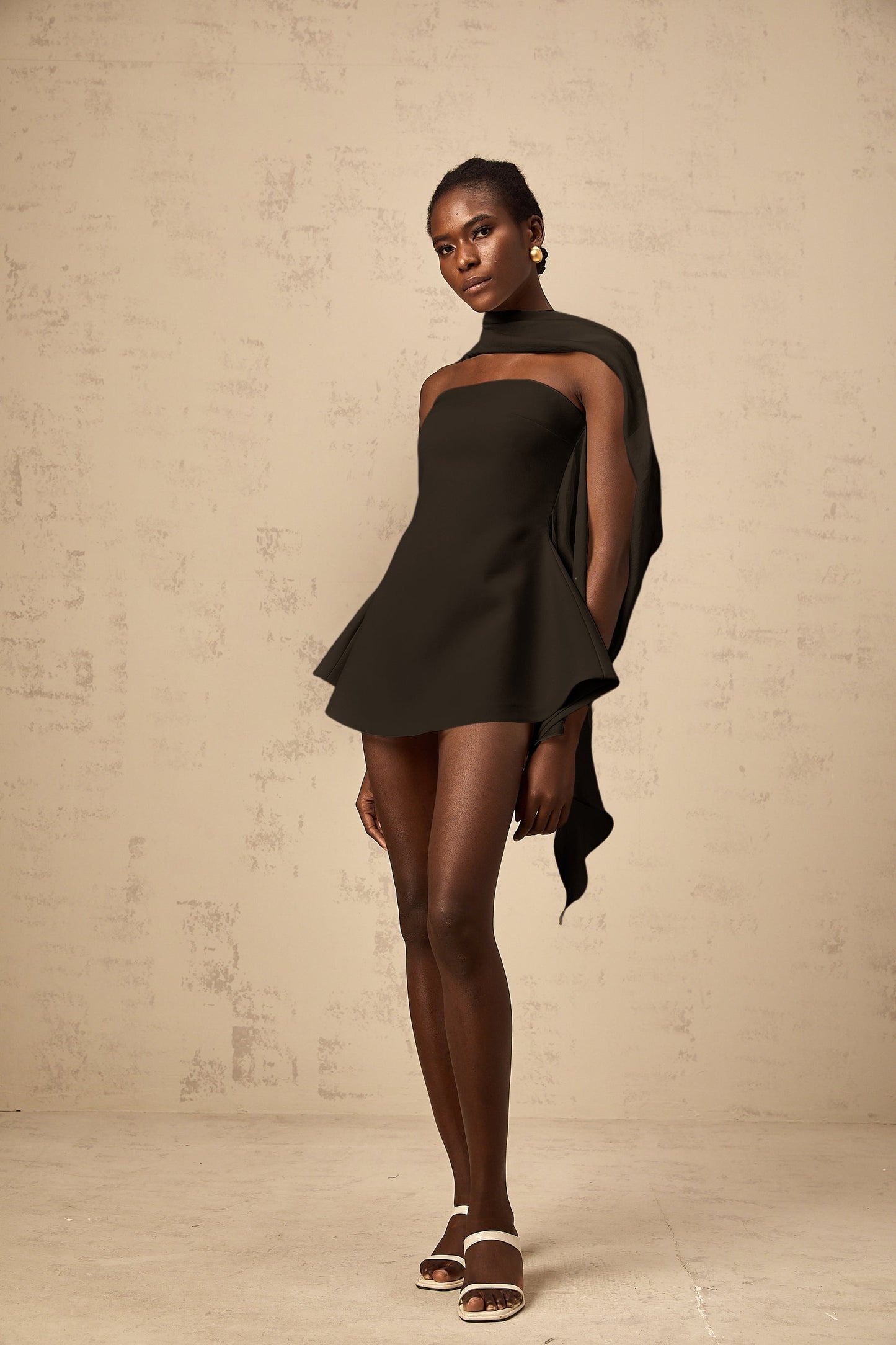 Danaé ribbondesign flared mini dress in Black