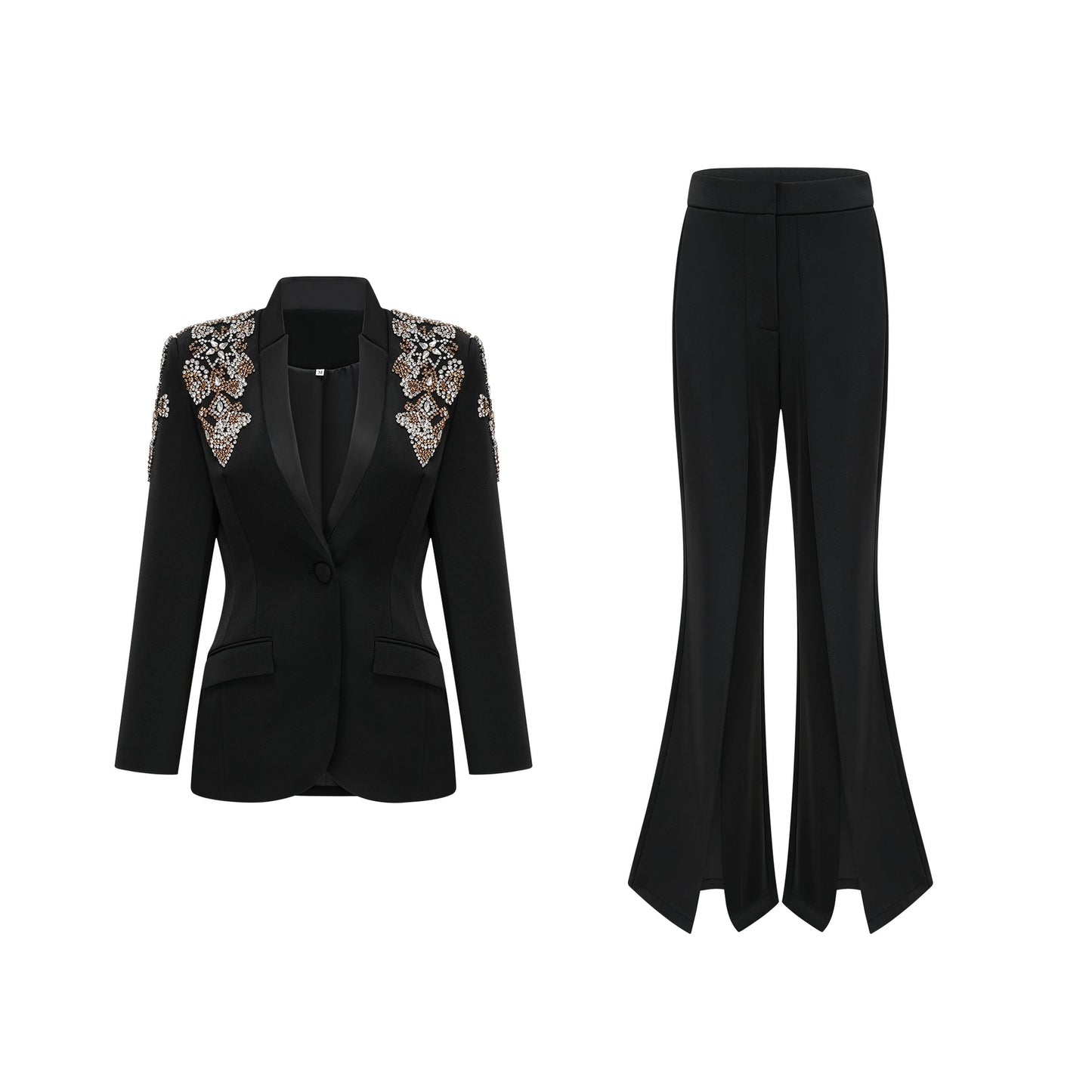 Delphine black embellished jacket trousers matching set