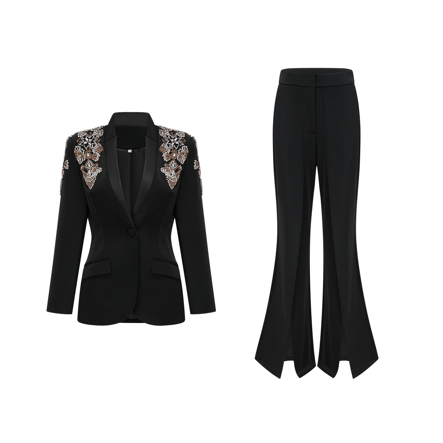 Delphine black embellished jacket  trousers matching set