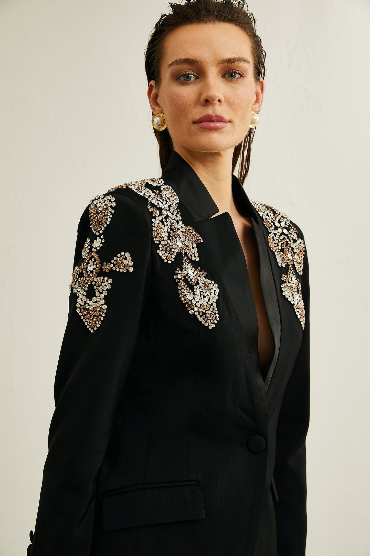 Delphine black embellished jacket trousers matching set