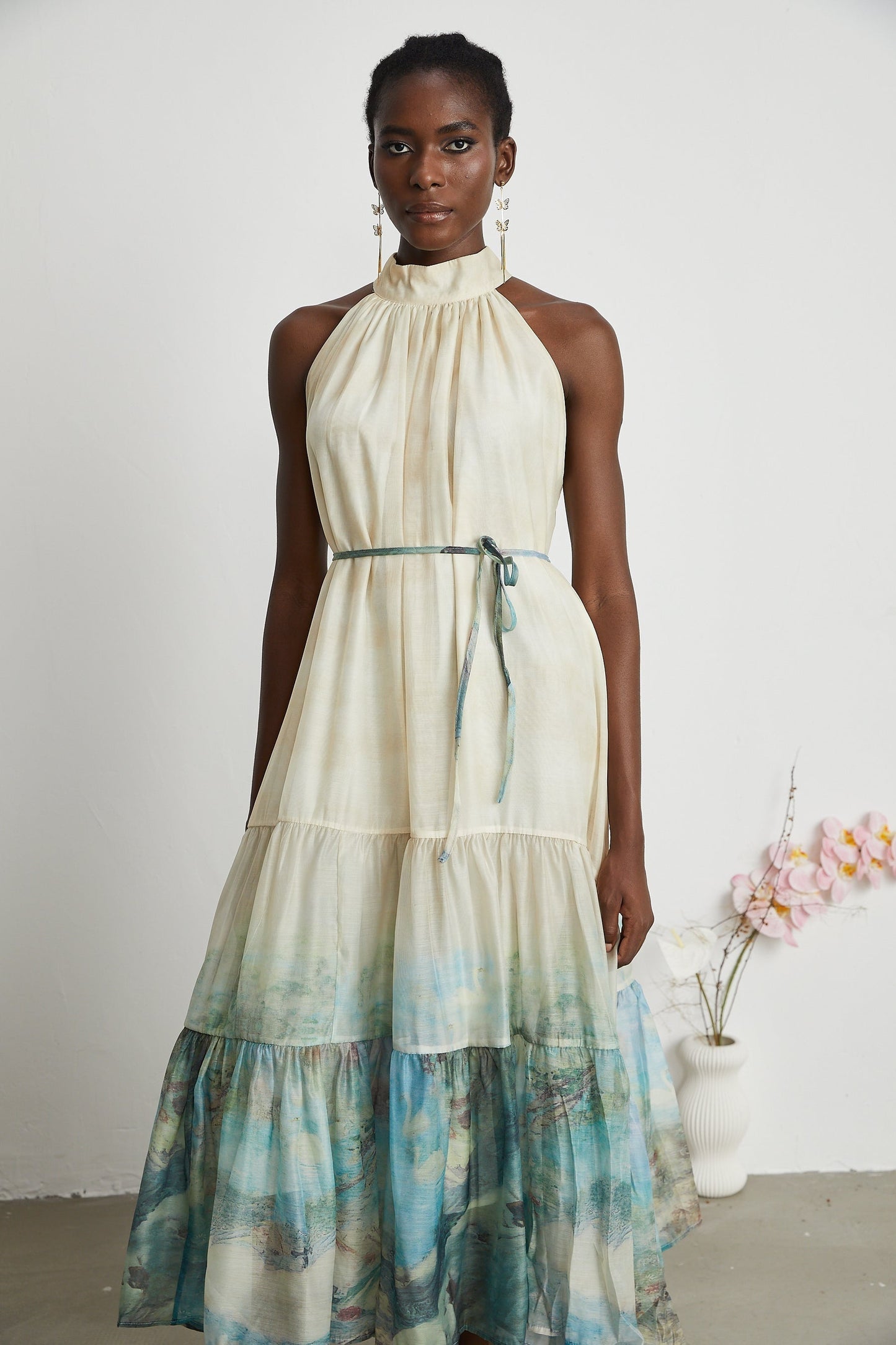 Delphine layered patternprint midi dress