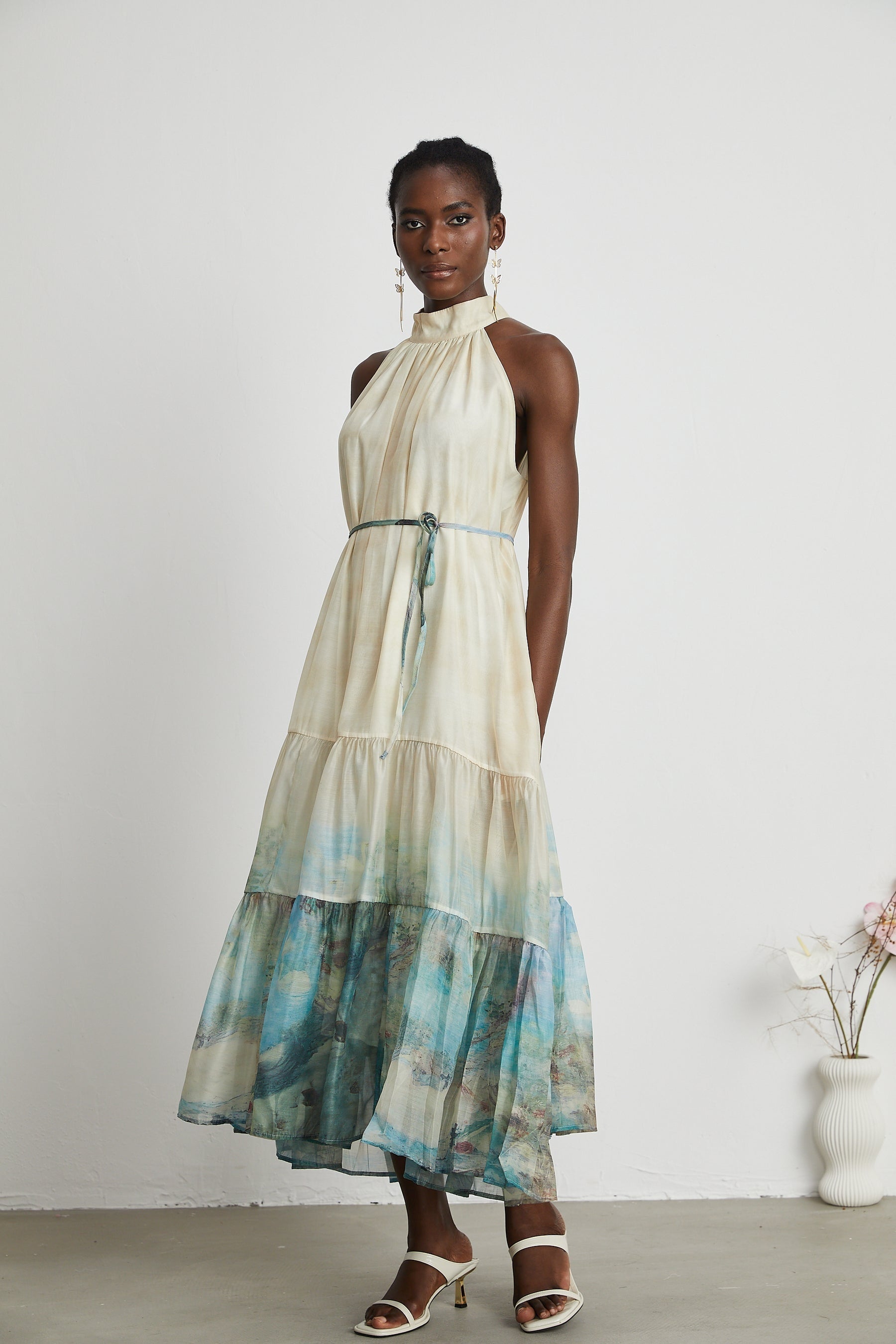 Delphine layered patternprint midi dress