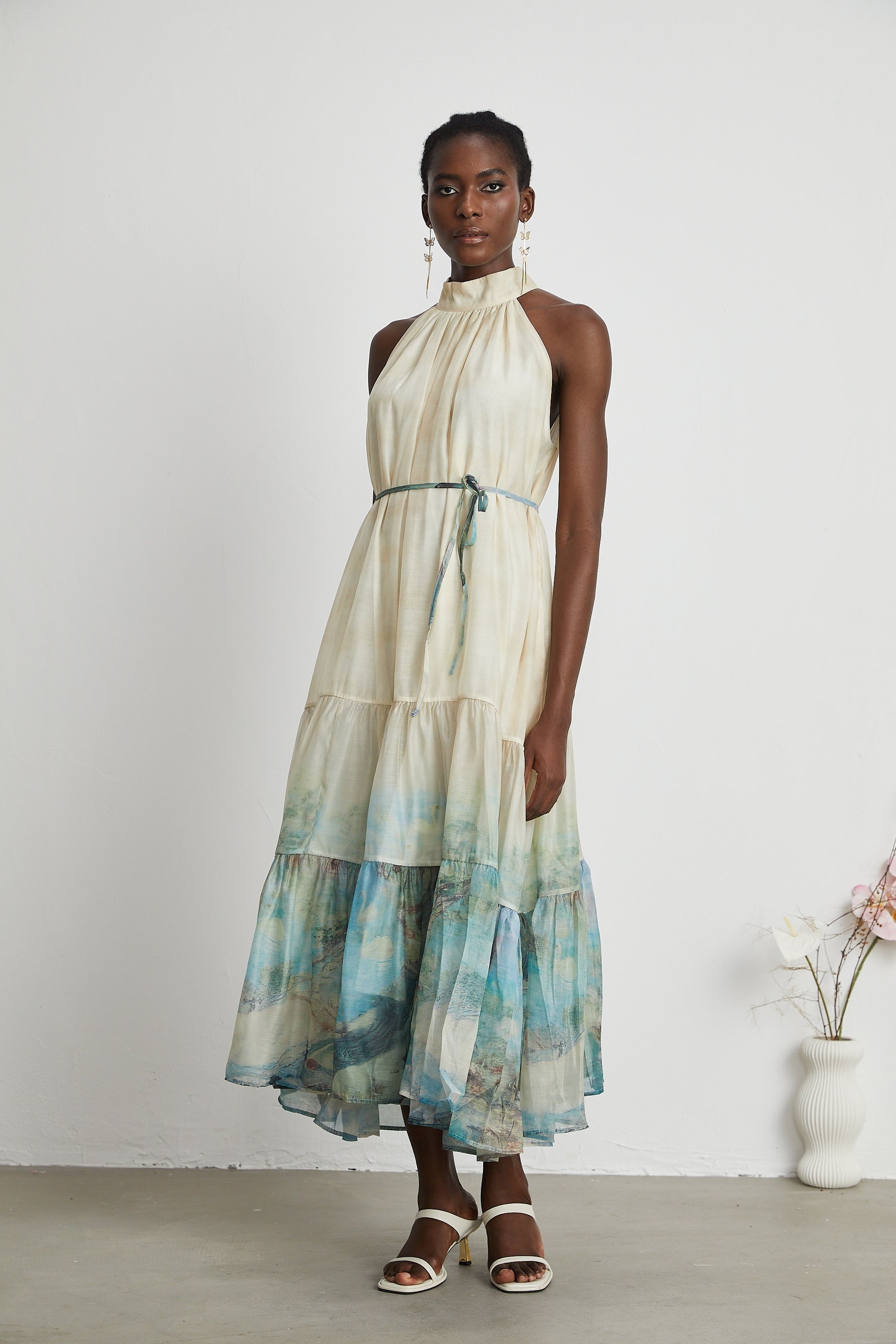 Delphine layered patternprint midi dress