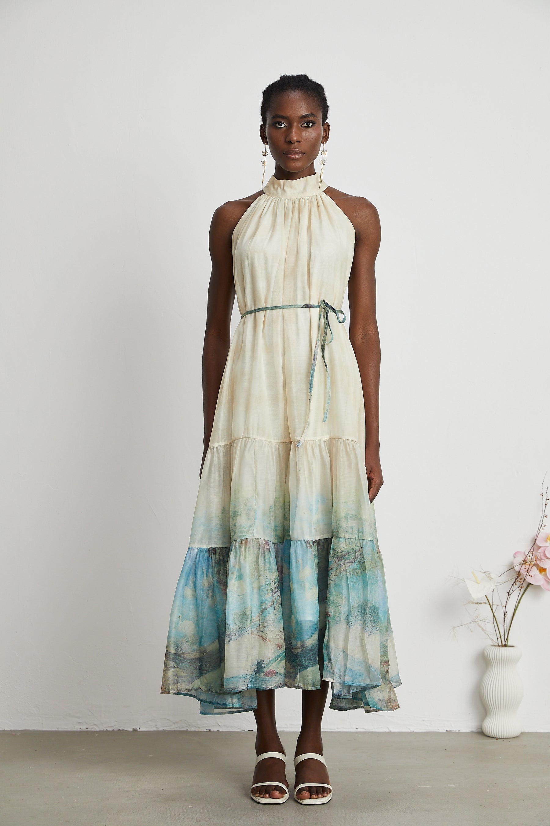 Delphine layered patternprint midi dress