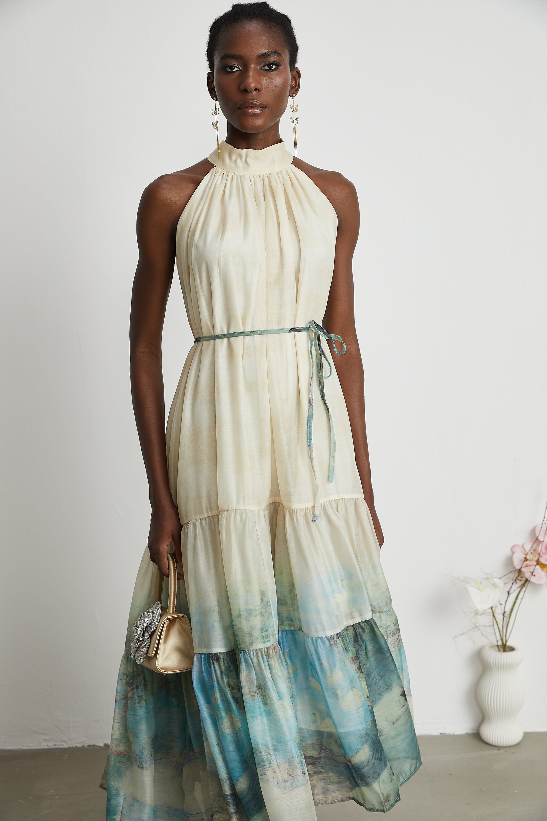 Delphine layered patternprint midi dress