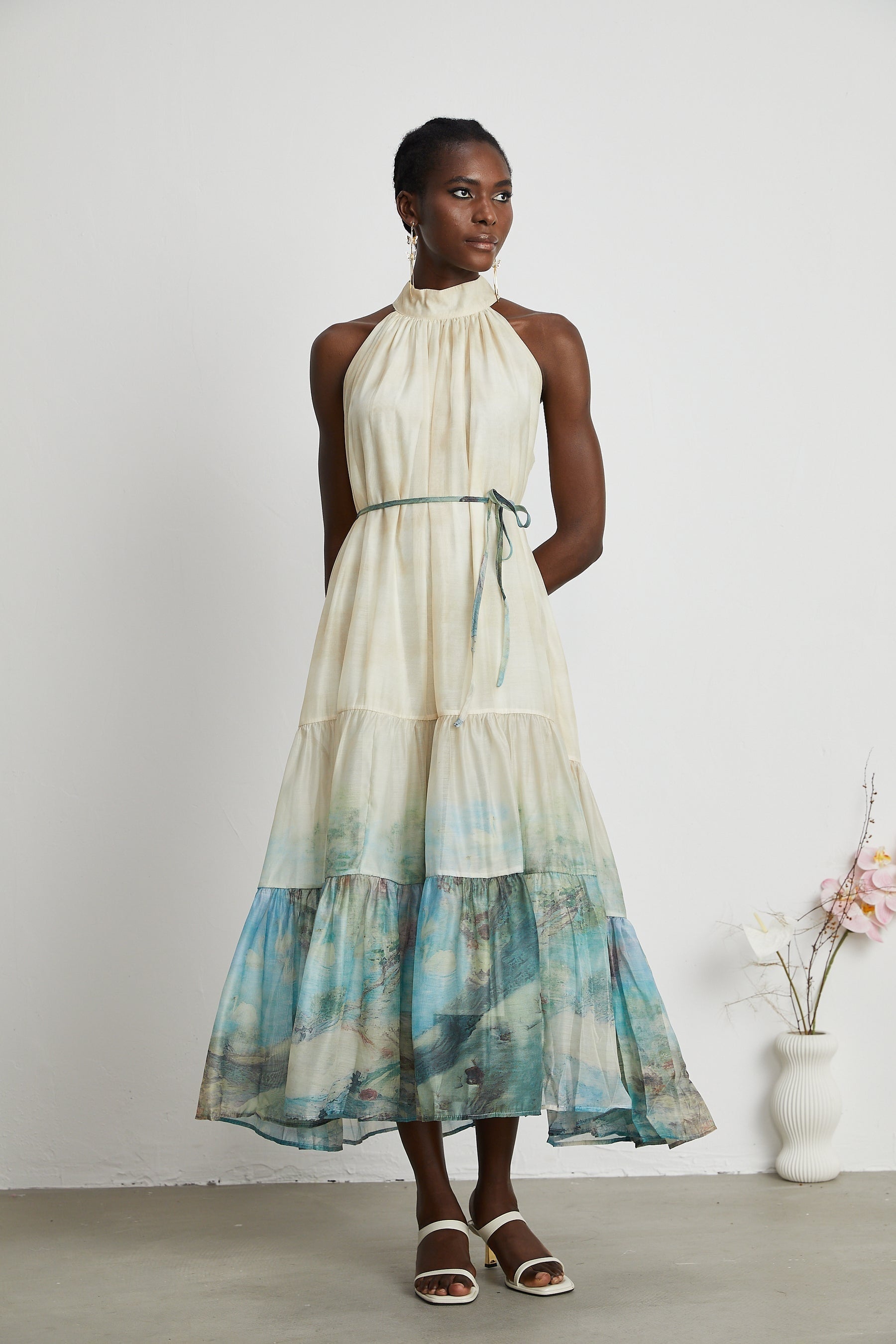 Delphine layered patternprint midi dress