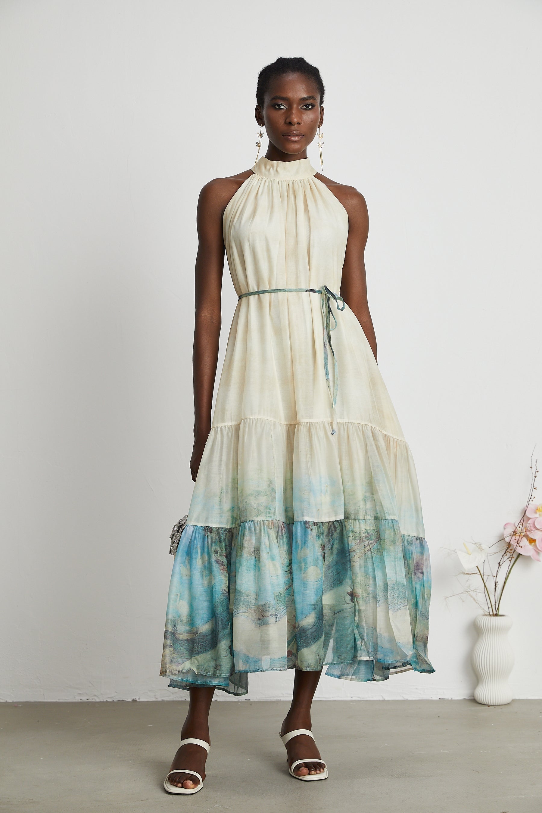 Delphine layered patternprint midi dress