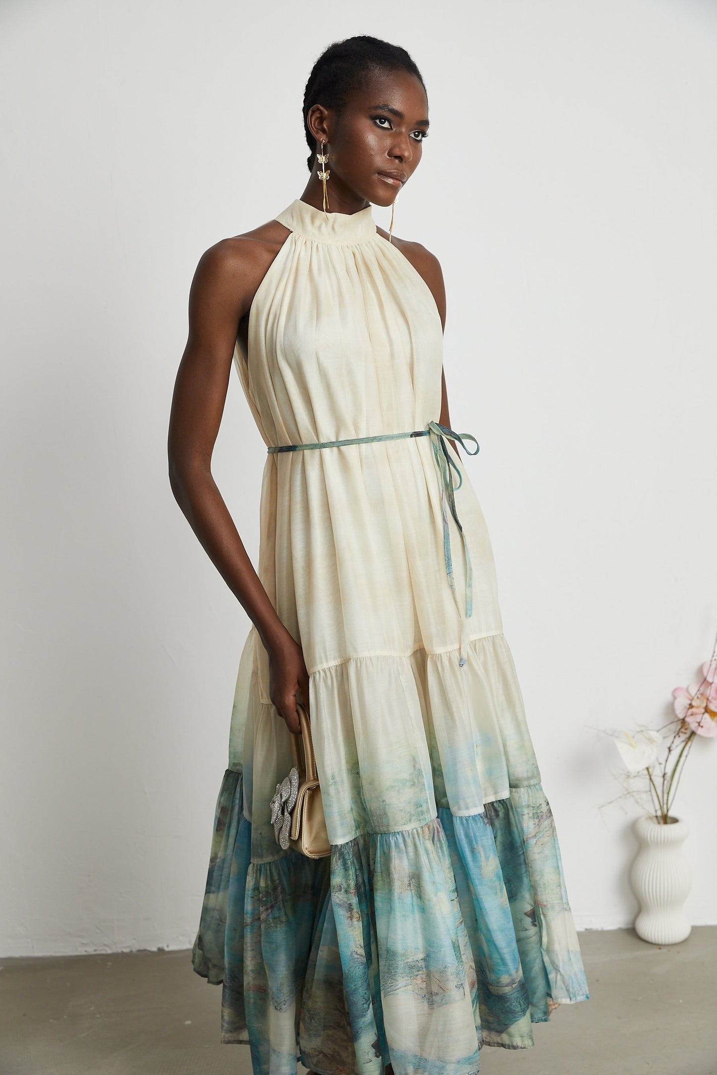 Delphine layered patternprint midi dress