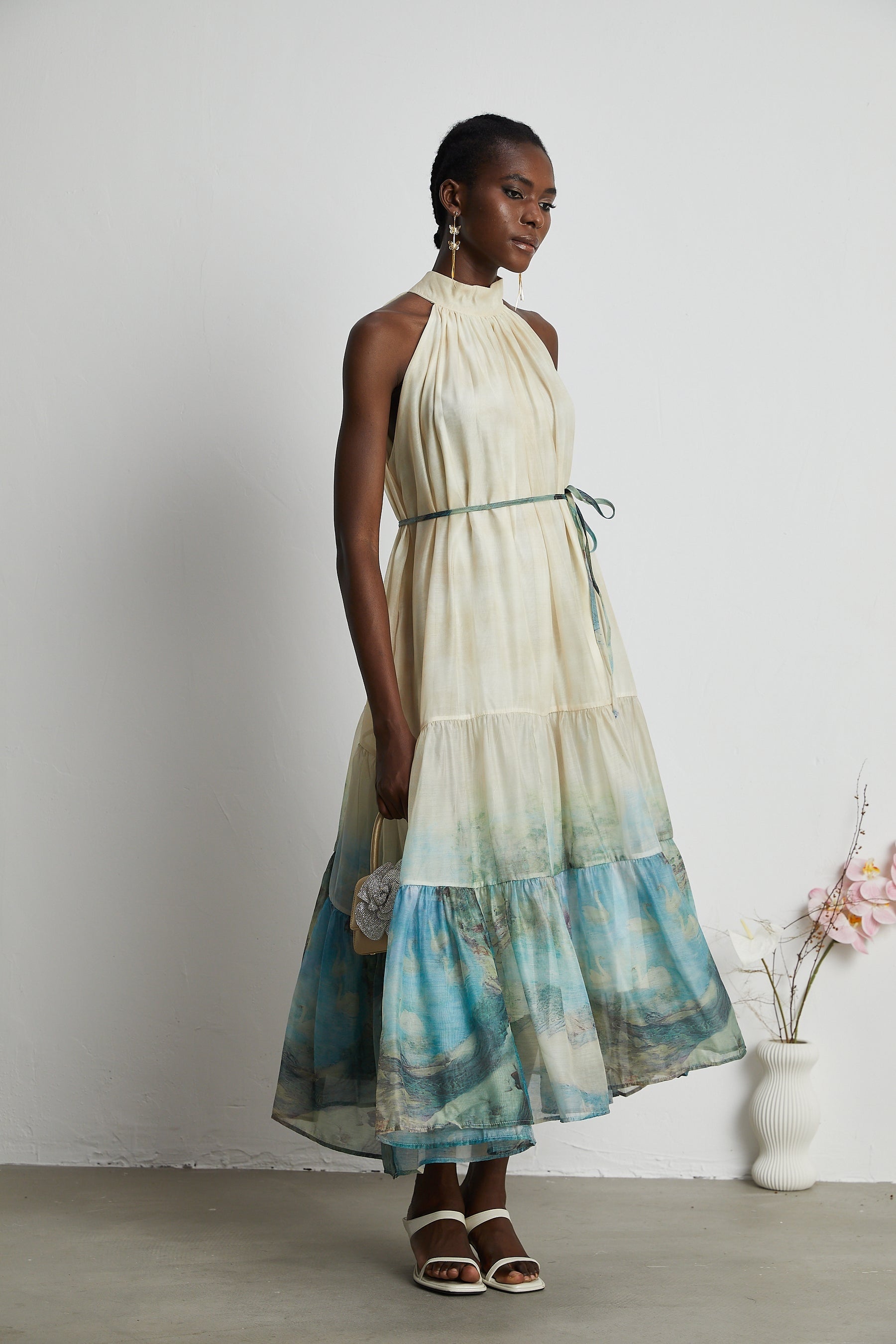 Delphine layered patternprint midi dress