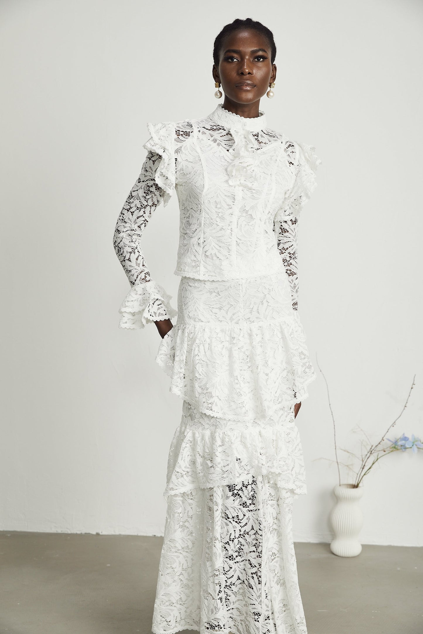 Delphine ruffled cutout top skirt matching set