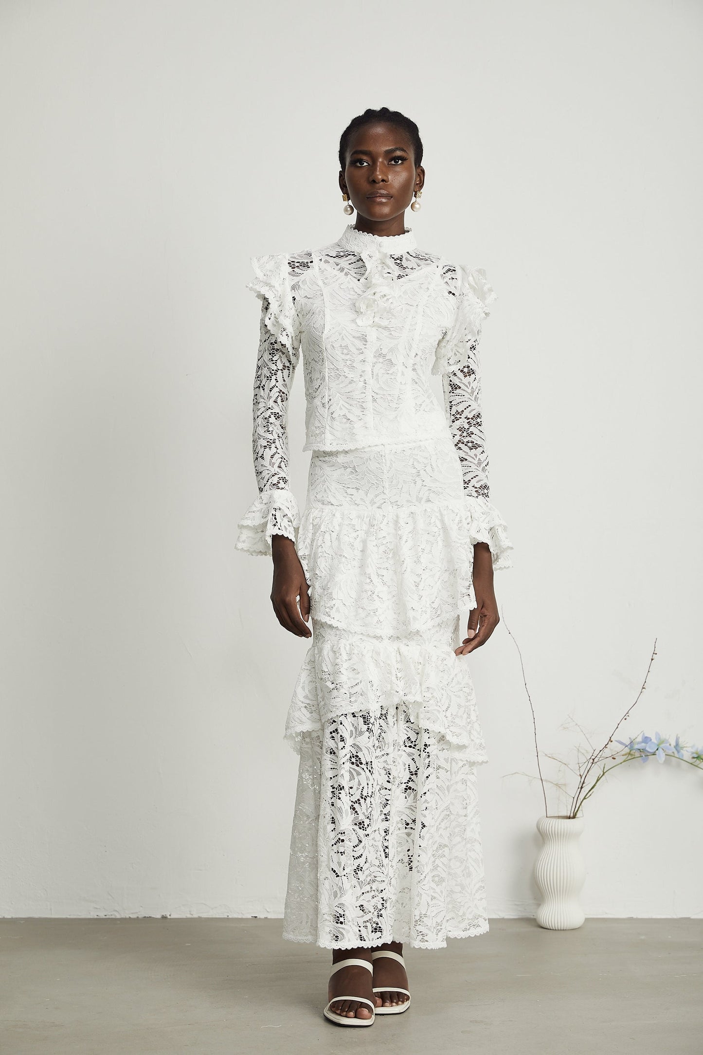 Delphine ruffled cutout top skirt matching set