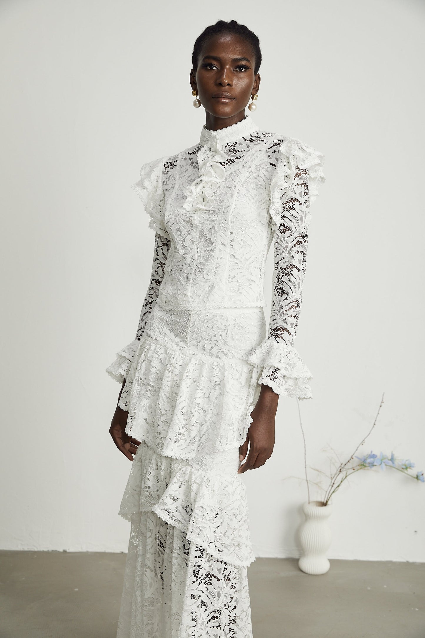 Delphine ruffled cutout top skirt matching set