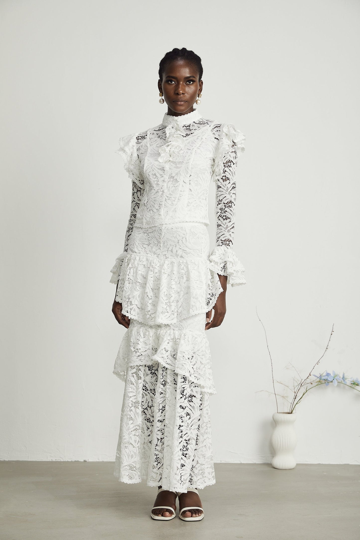 Delphine ruffled cutout top skirt matching set