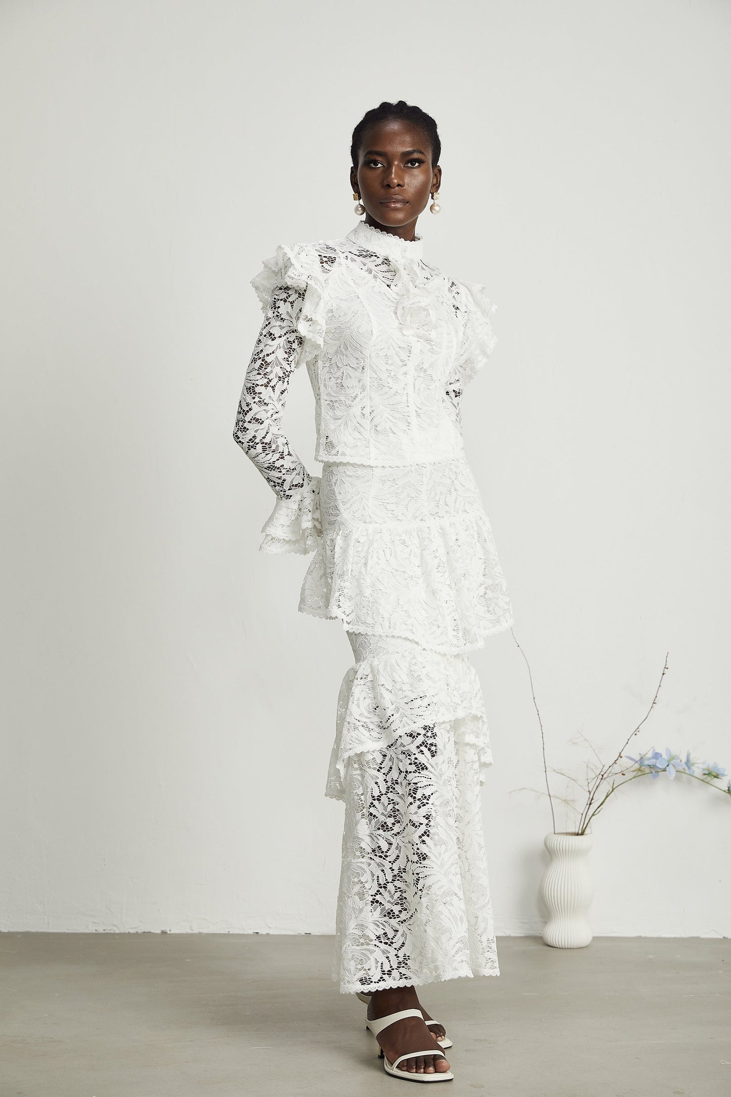 Delphine ruffled cutout top skirt matching set
