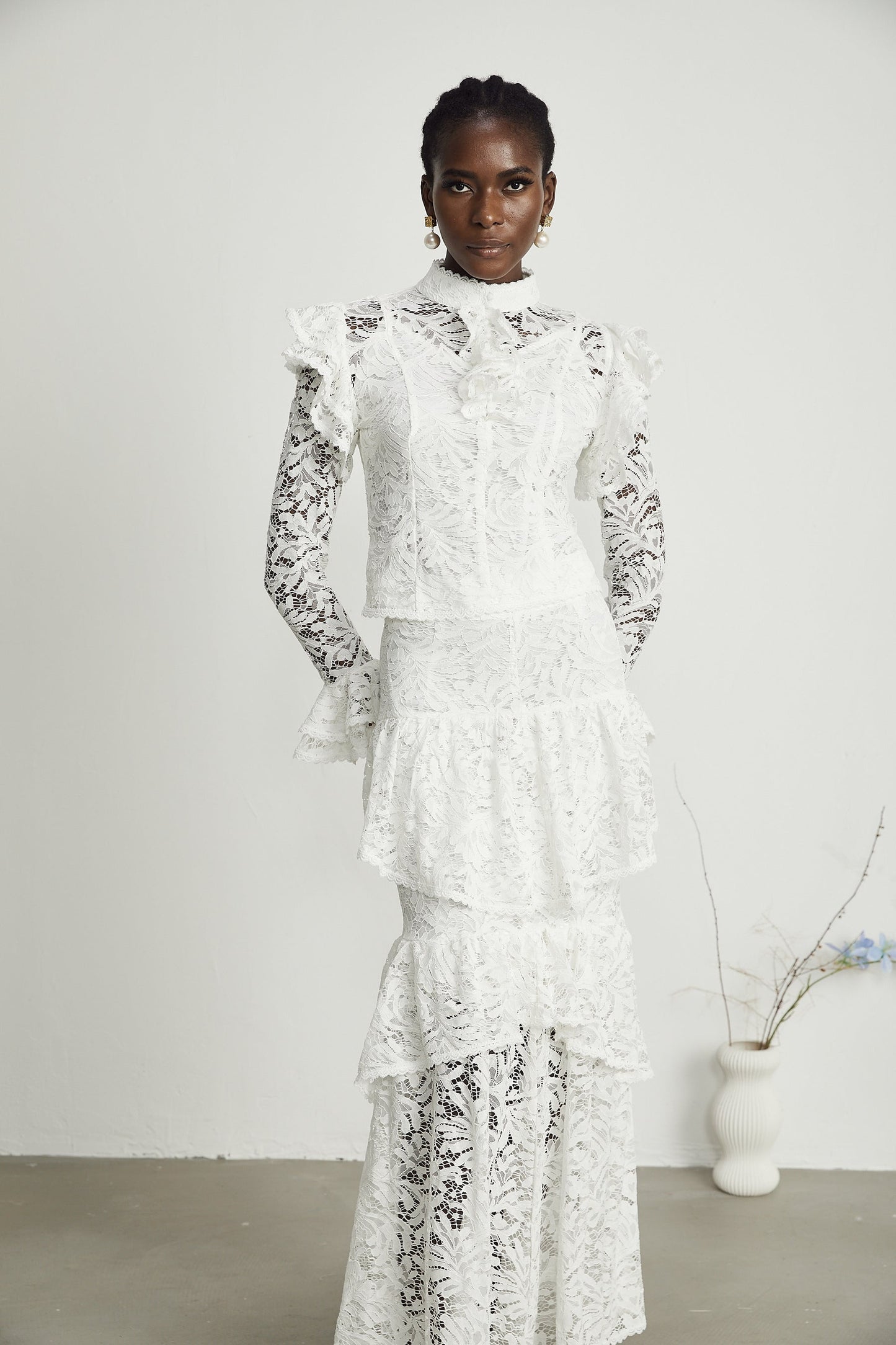 Delphine ruffled cutout top skirt matching set
