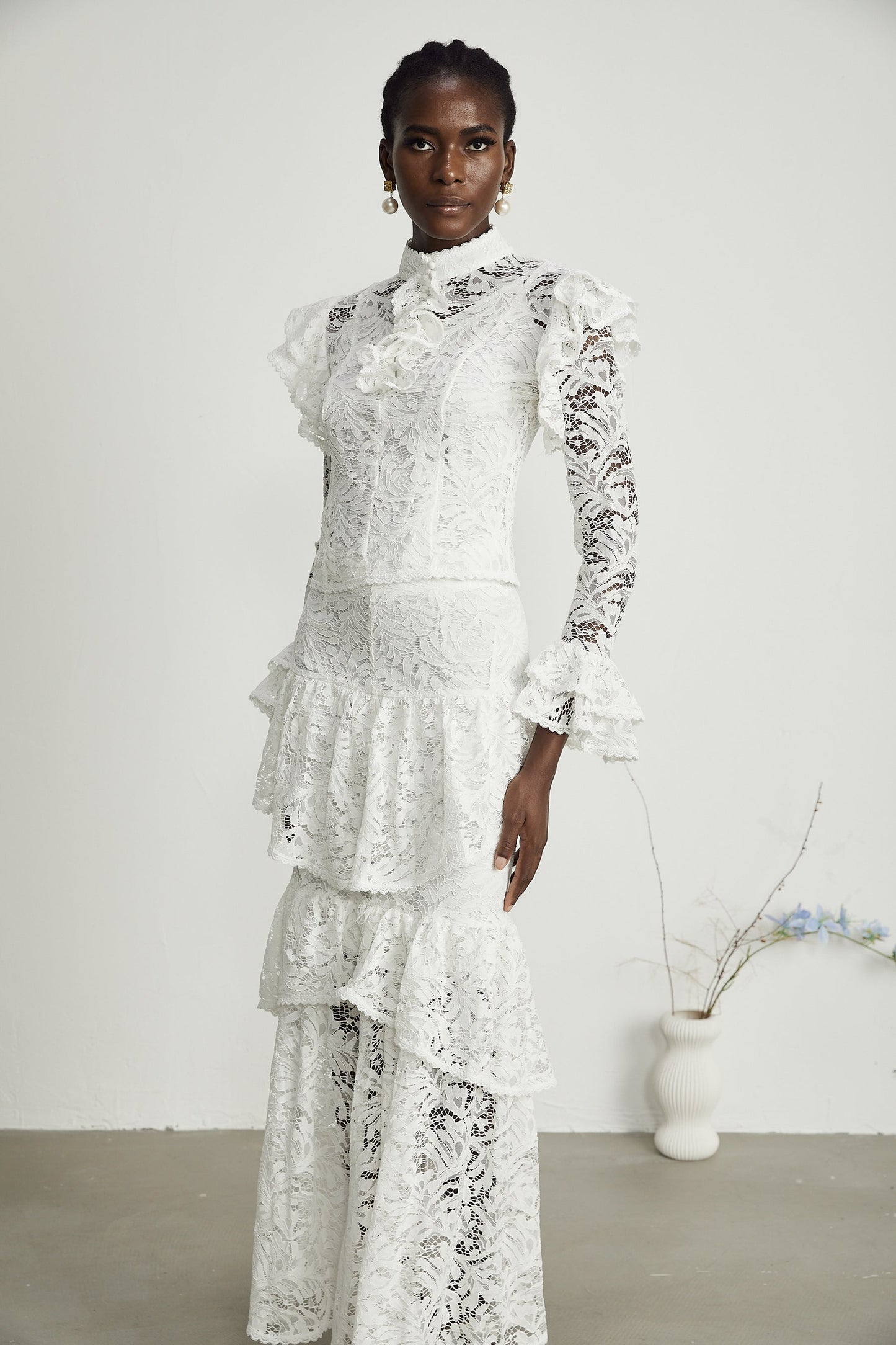 Delphine ruffled cutout top skirt matching set