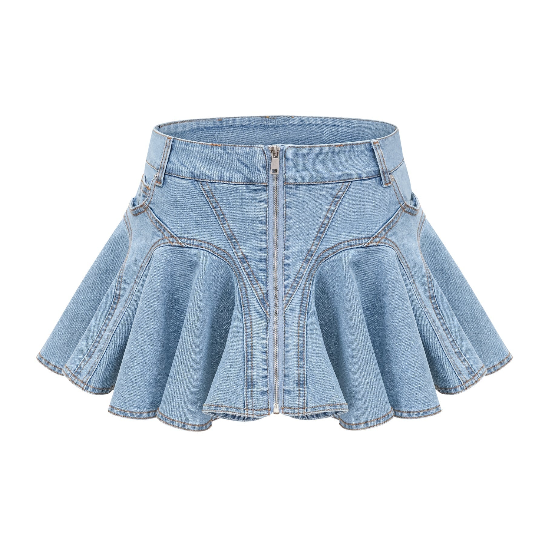 Denim skirt with ruffled hem called Capucine