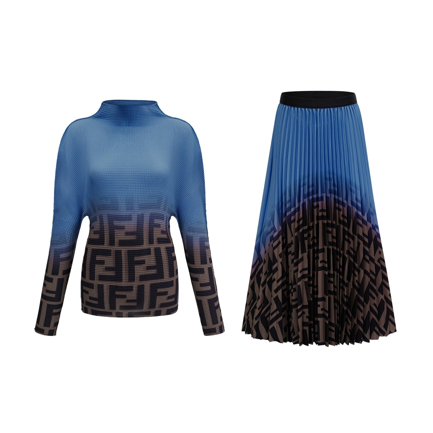 Désirée Color Block Pleated Top Skirt Matching Set in Dark Blue