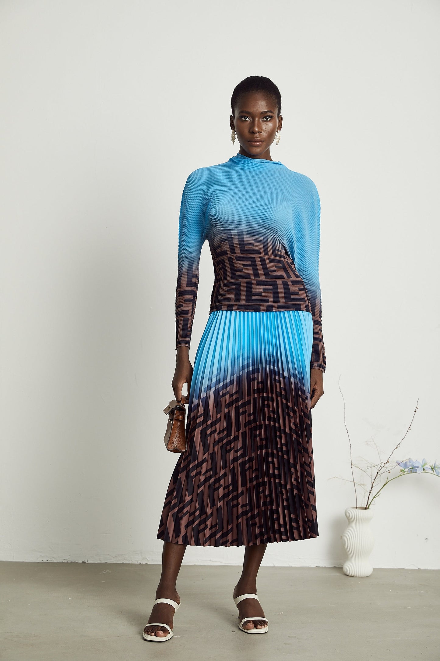 Désirée colorblock pleated top skirt matching set