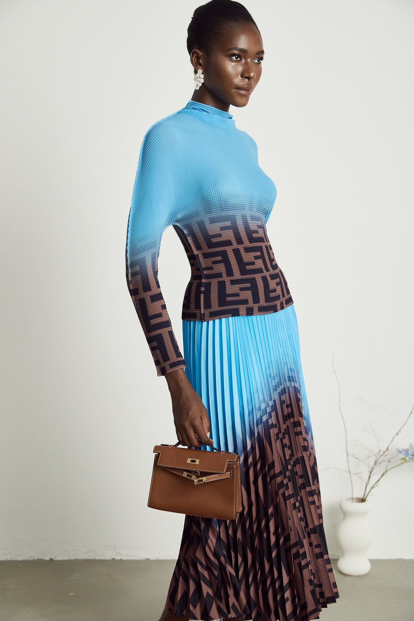 Désirée colorblock pleated top skirt matching set