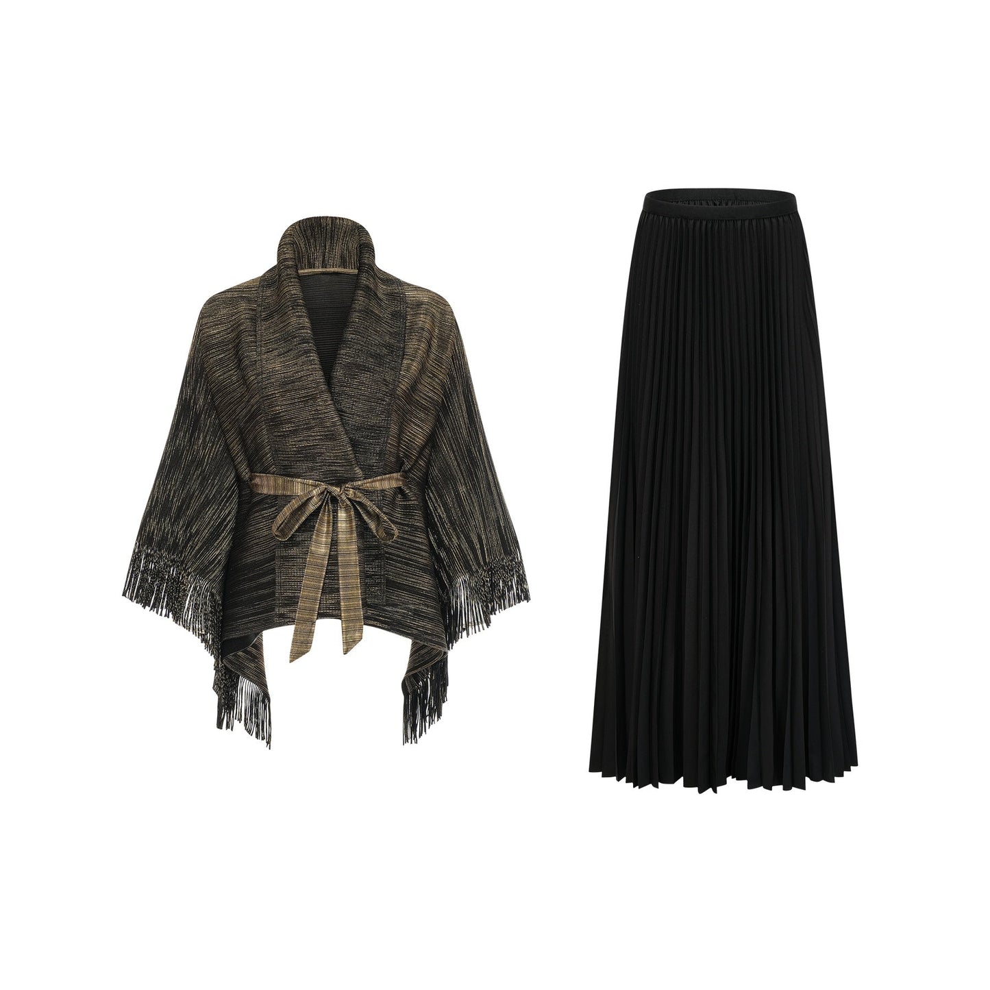 Dextard black gilded creased top skirt matching set