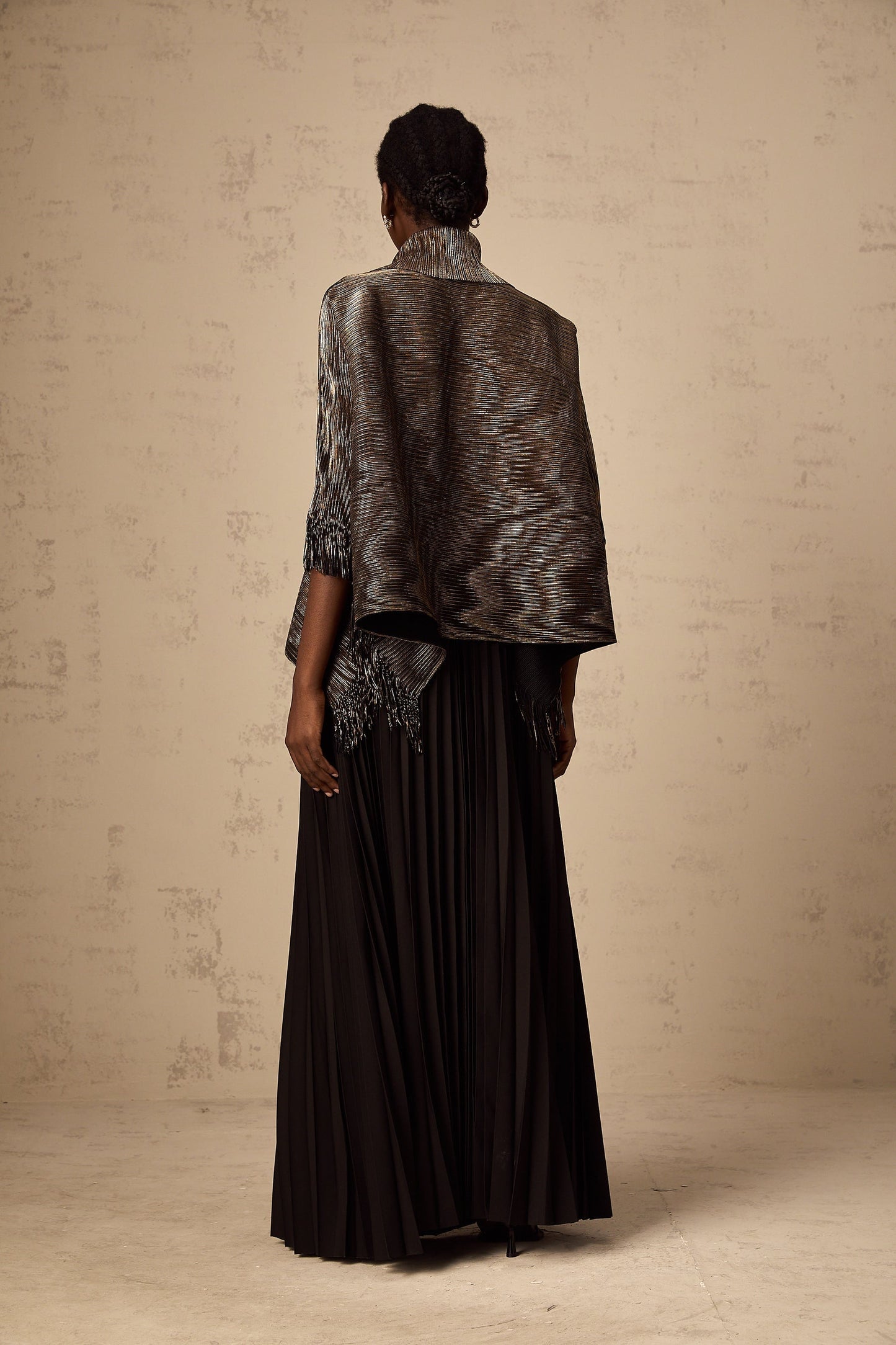 Dextard black gilded creased top skirt matching set