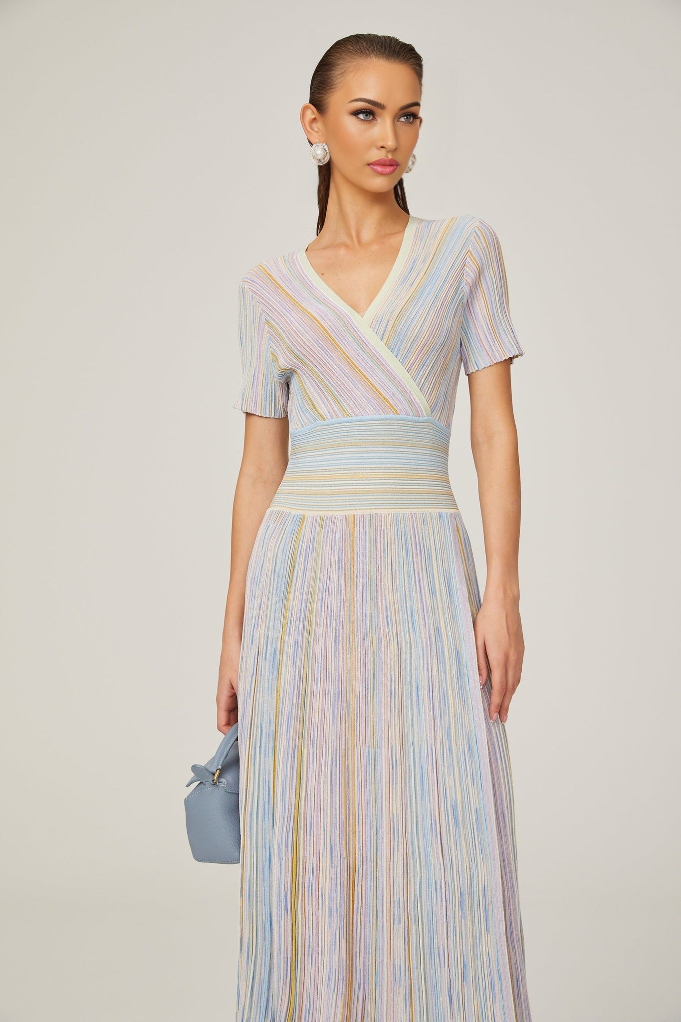 Diane contrastcolor pinstripe ribknit midi dress