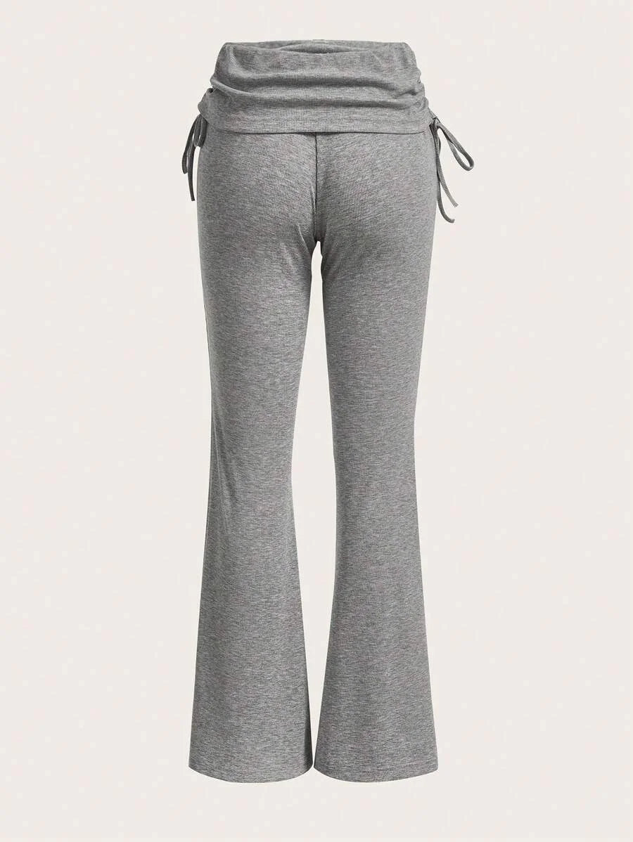 Drawstring Side Flare Leg Pants