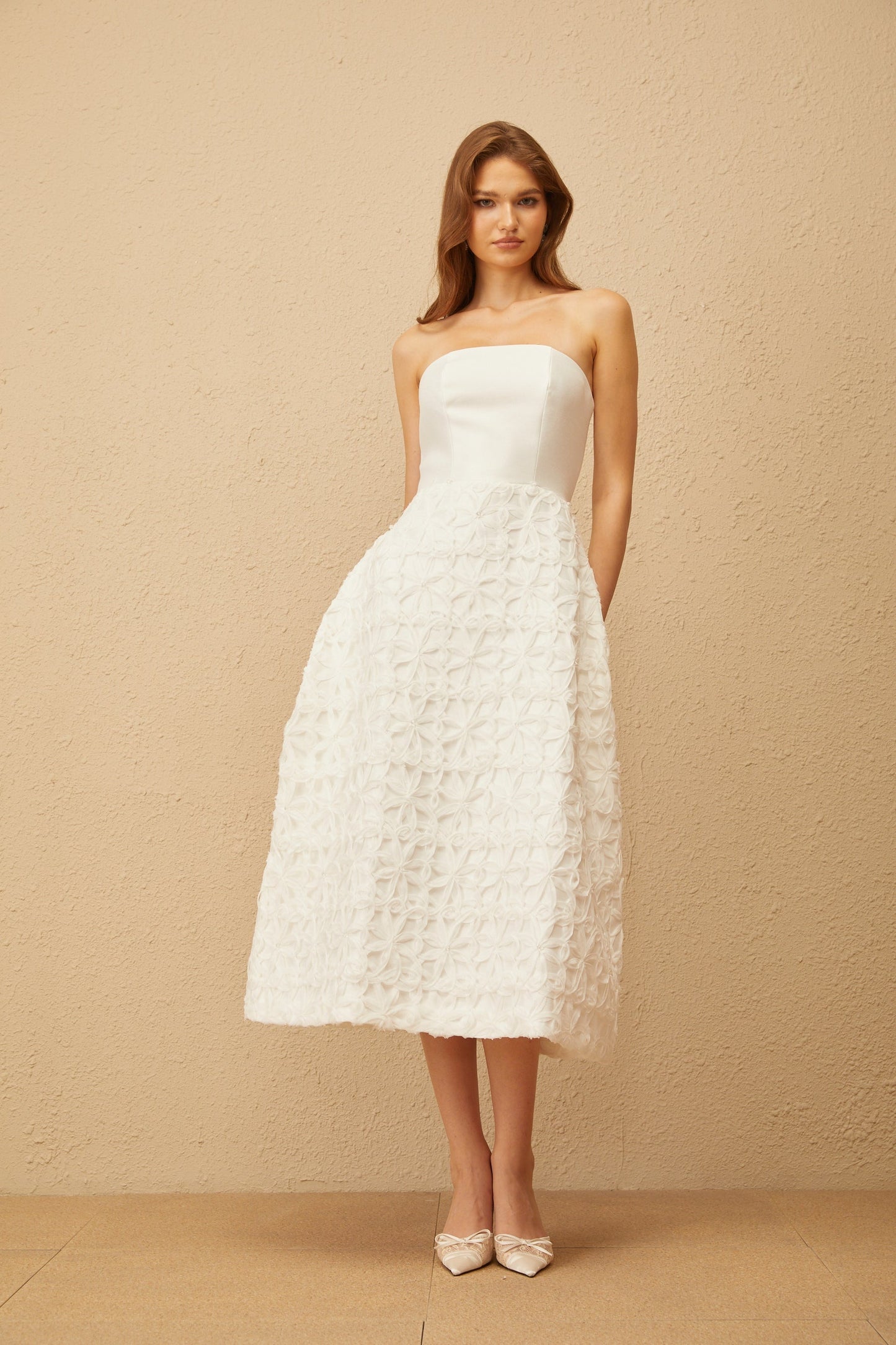 Dulcie White Floral Jacquard Shawl Dress Set