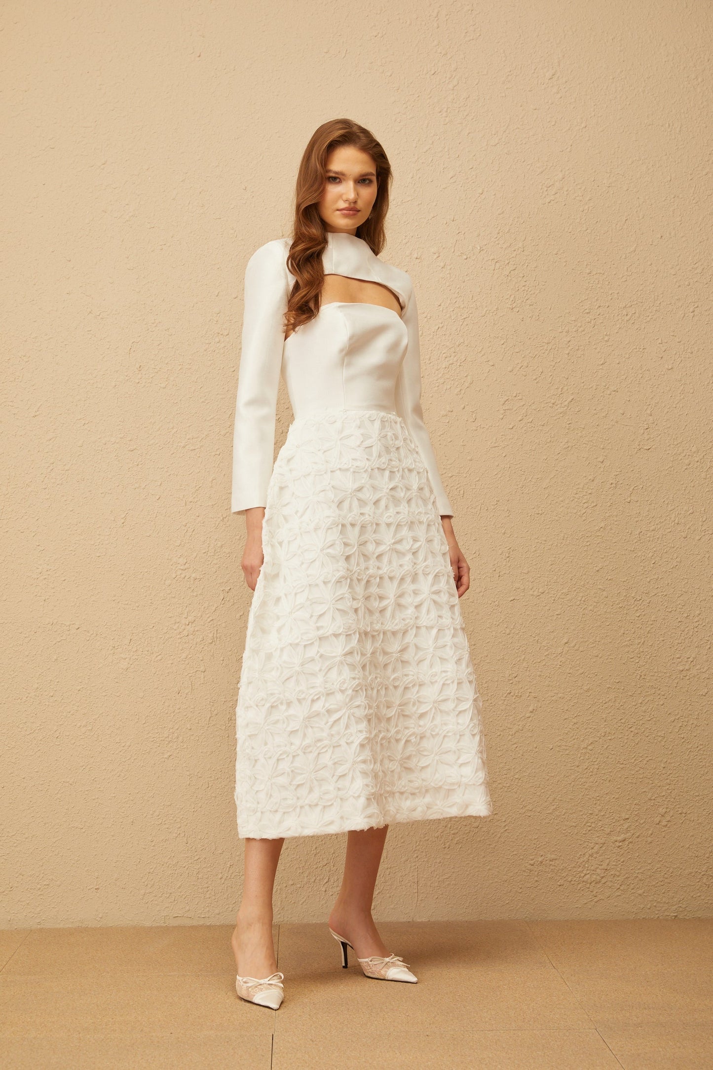 Dulcie White Floral Jacquard Shawl Dress Set