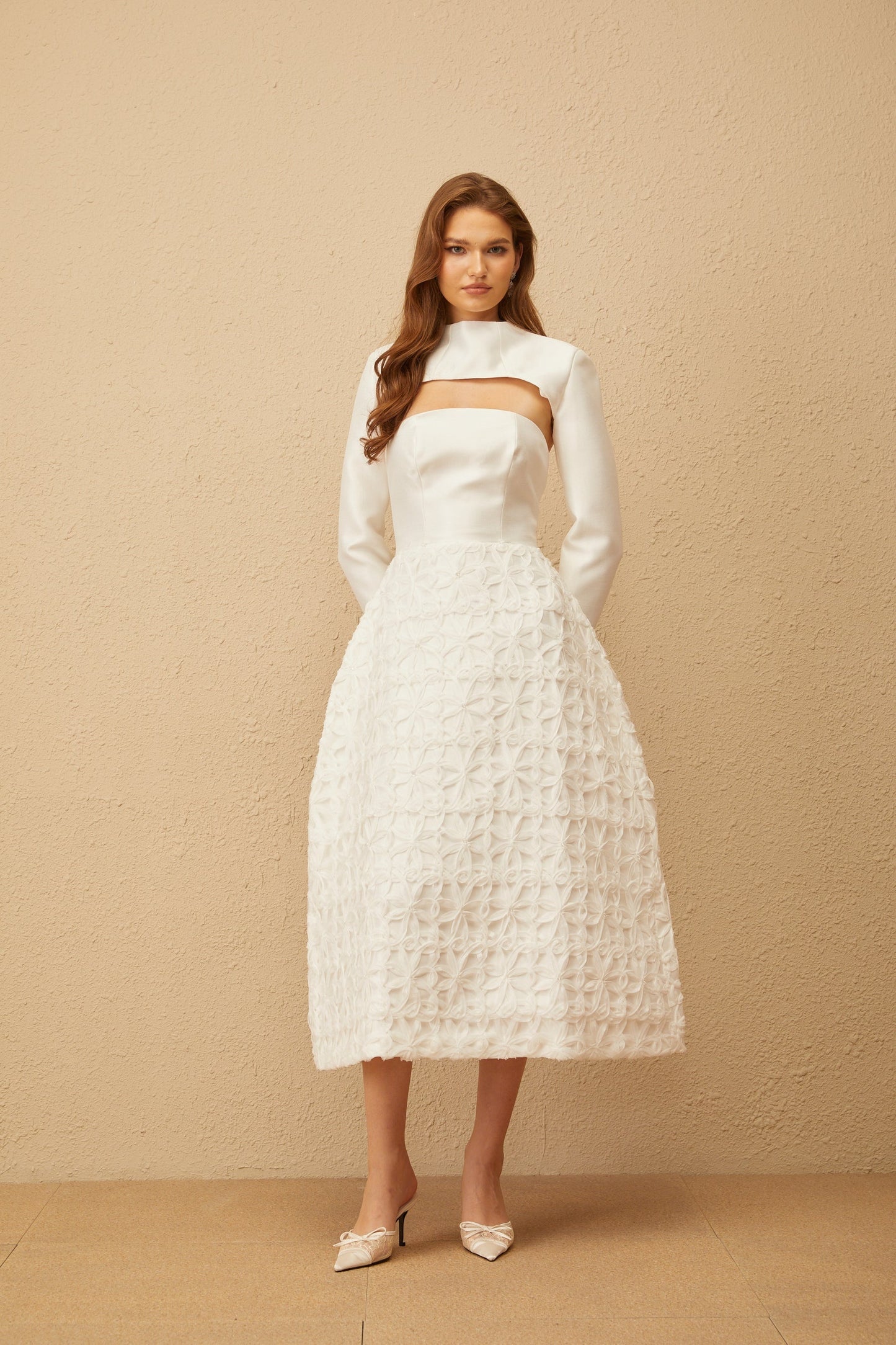 Dulcie White Floral Jacquard Shawl Dress Set