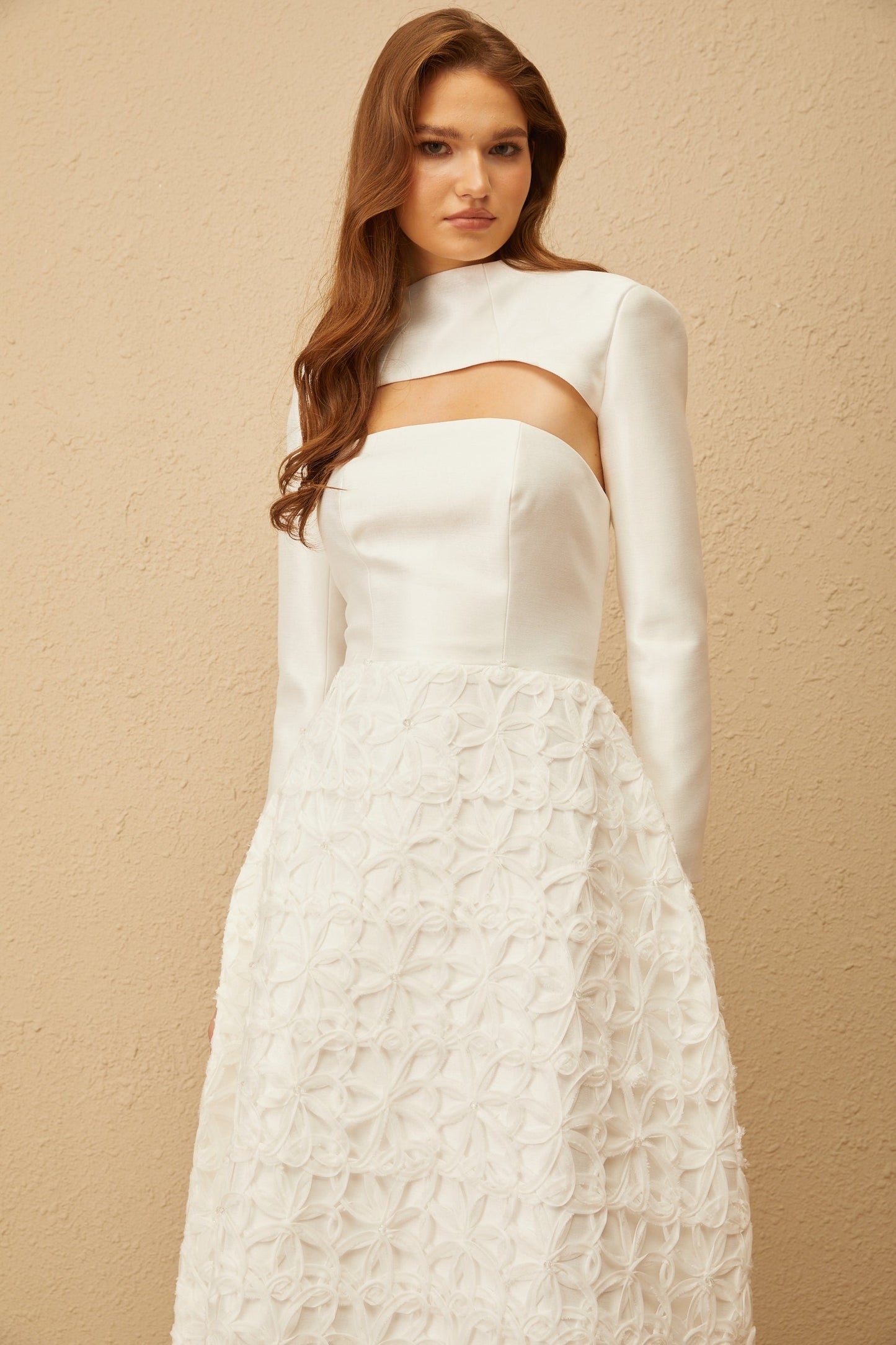 Dulcie White Floral Jacquard Shawl Dress Set